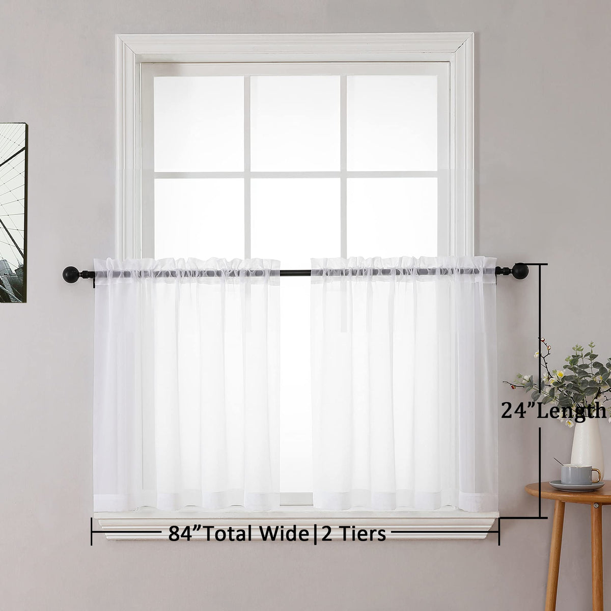 Sheer White Curtains 24 Inch Length Set