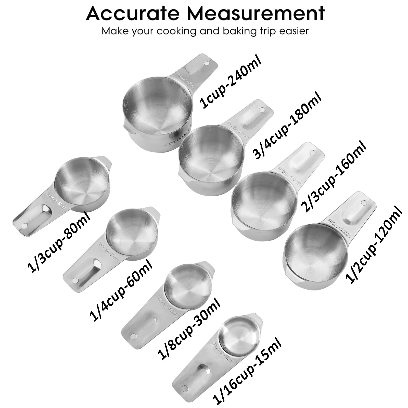 8 Pcs Stainless Steel Measuring Cups Set
