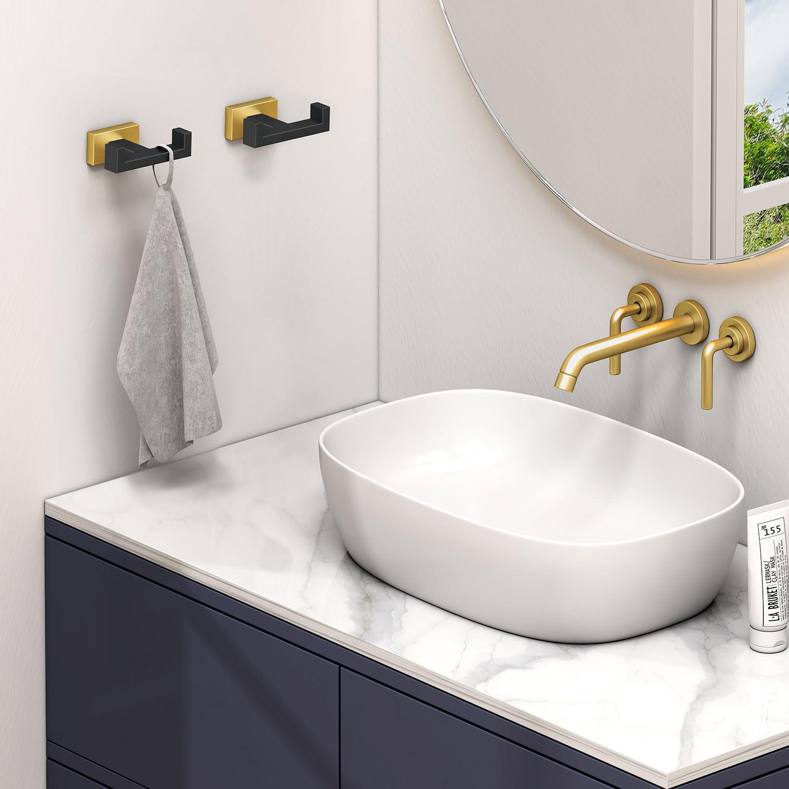 Double Towel Hook Black and Gold (2 Count)