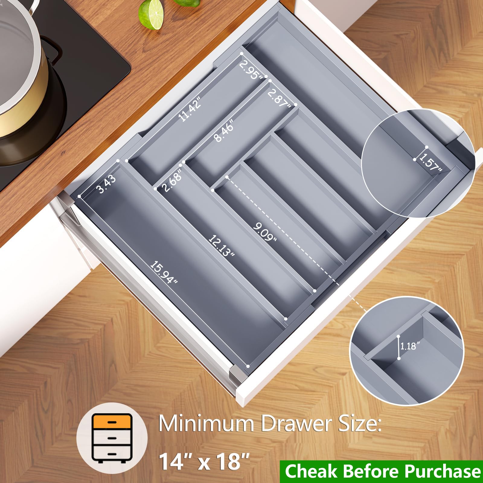 Bamboo Expandable Drawer Organizer for Utensils Holder