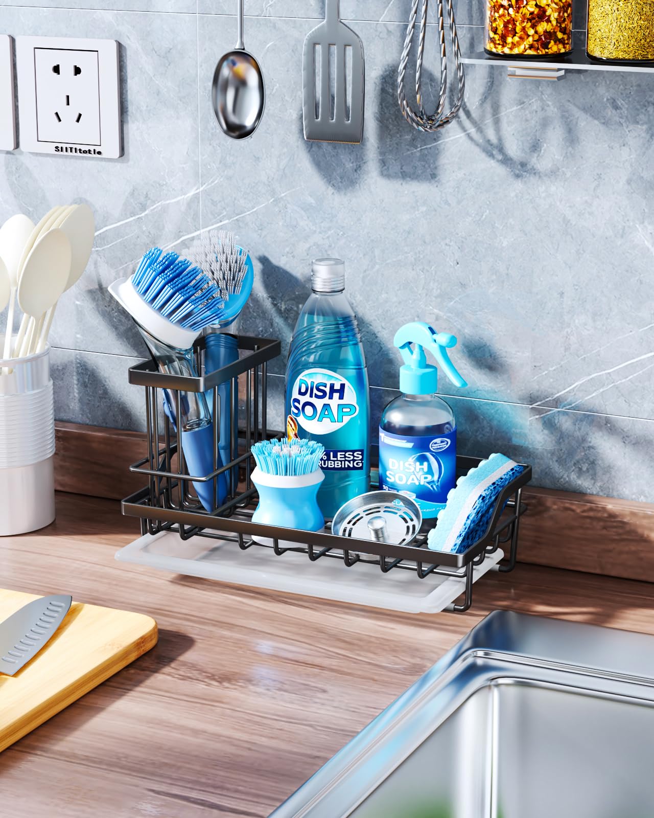 Sink Caddy Kitchen Sponge Holder with Dish Brush Holder
