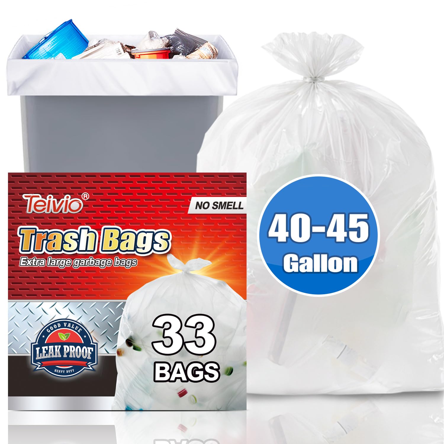 Large Clear Trash Bags 40 (33 Count)