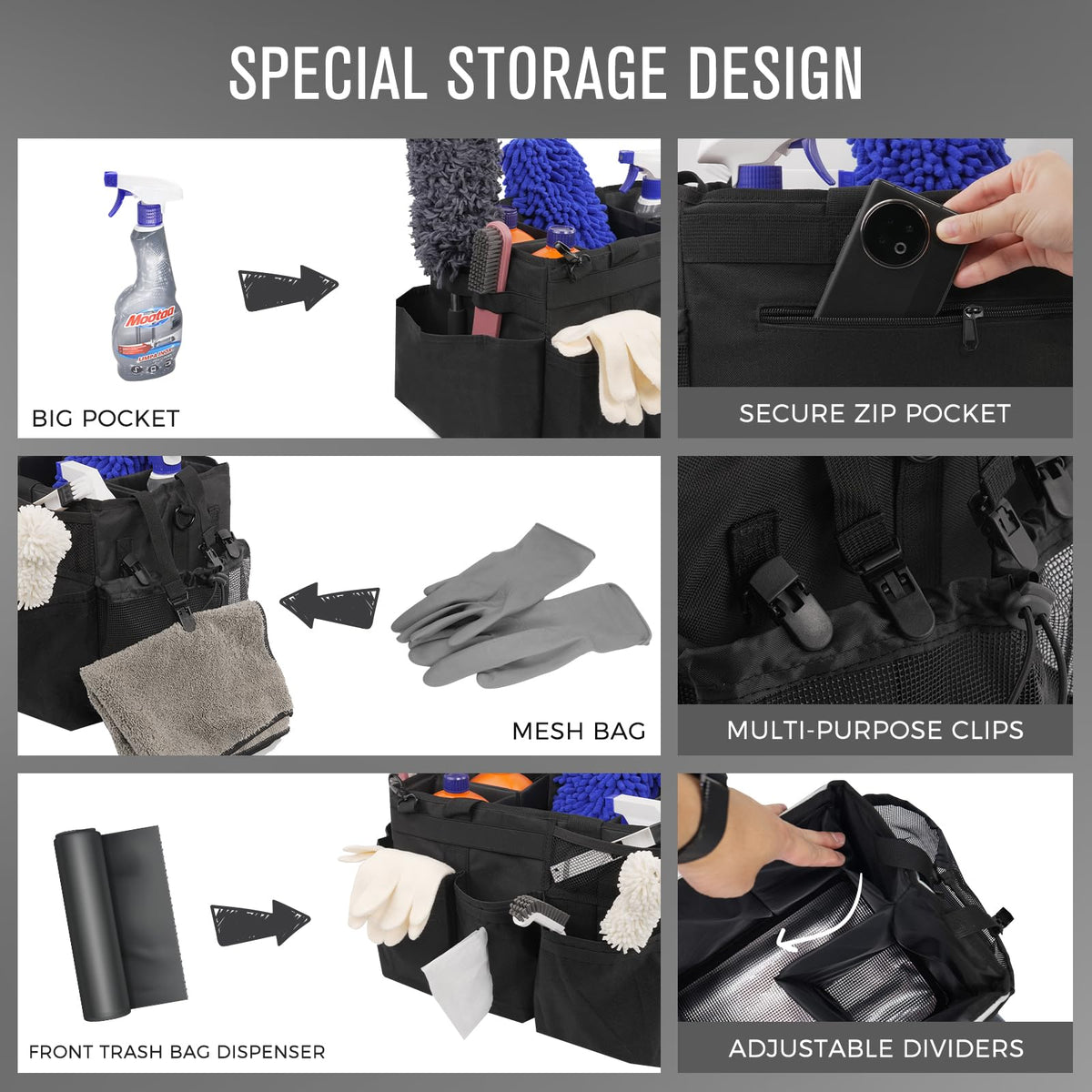 Wearable Cleaning Caddy Organizer with Handle & Shoulder Straps for Housekeepers