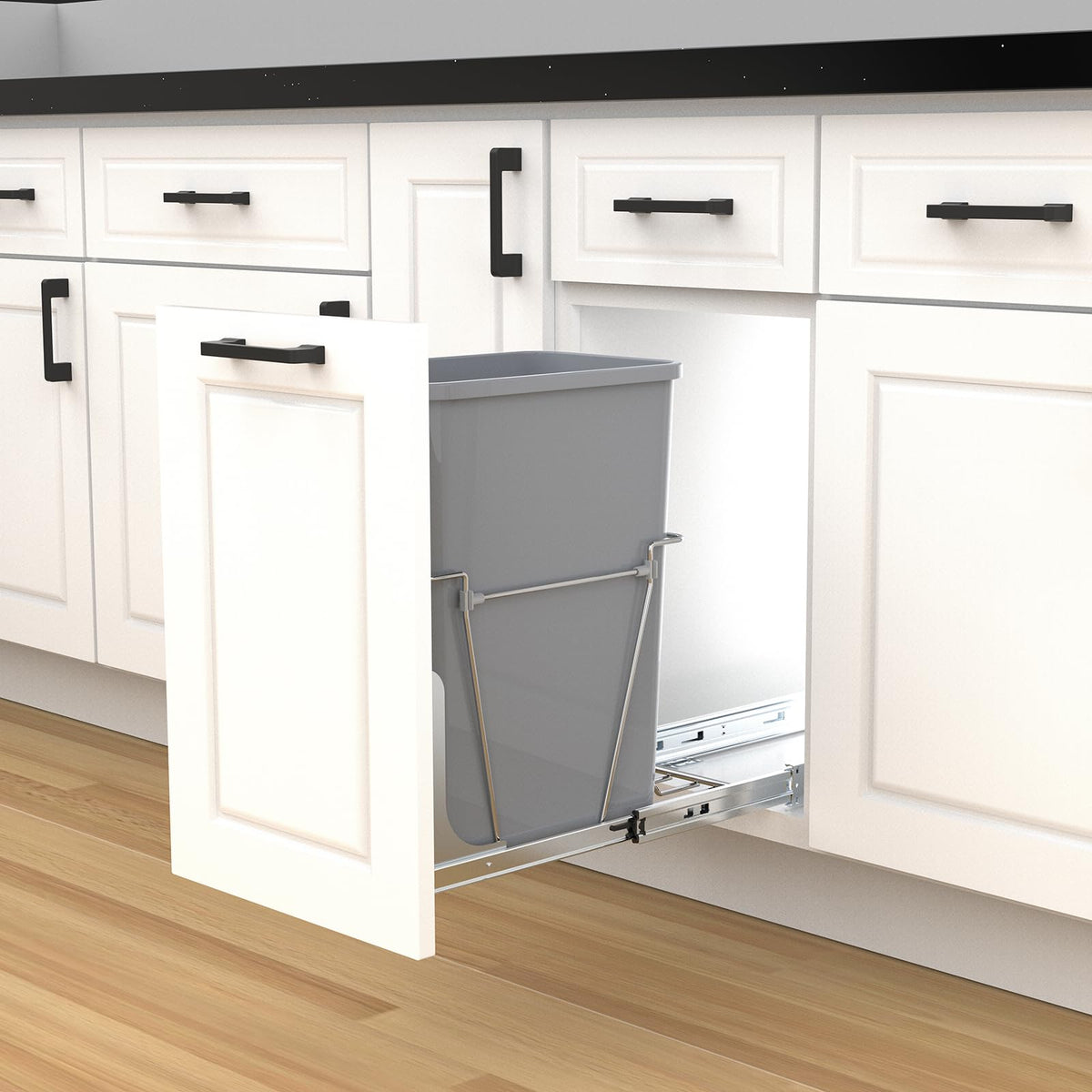 Single Pullout Trash Can for Under Kitchen Cabinets Include Single 35QT Trash Bin Doesn't Include Door Fittings