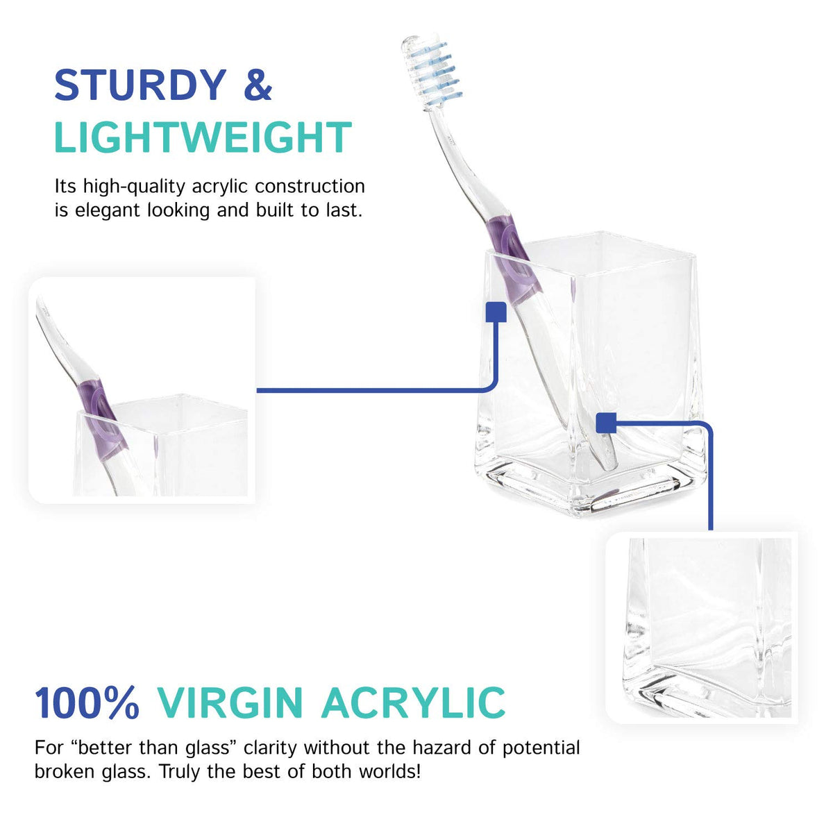 Clear Square Tapered Bathroom Toothbrush Holder