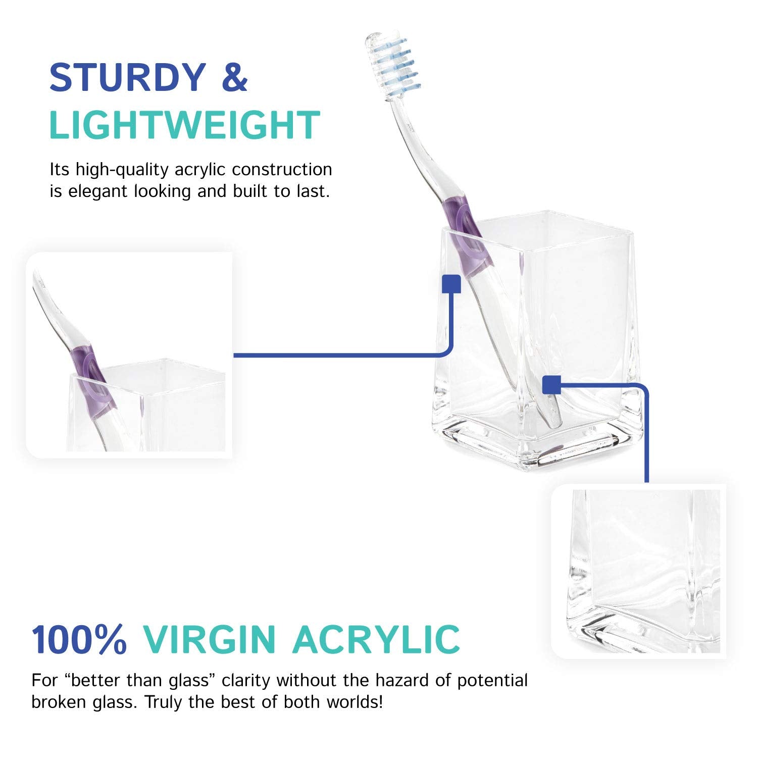 Clear Square Tapered Bathroom Toothbrush Holder