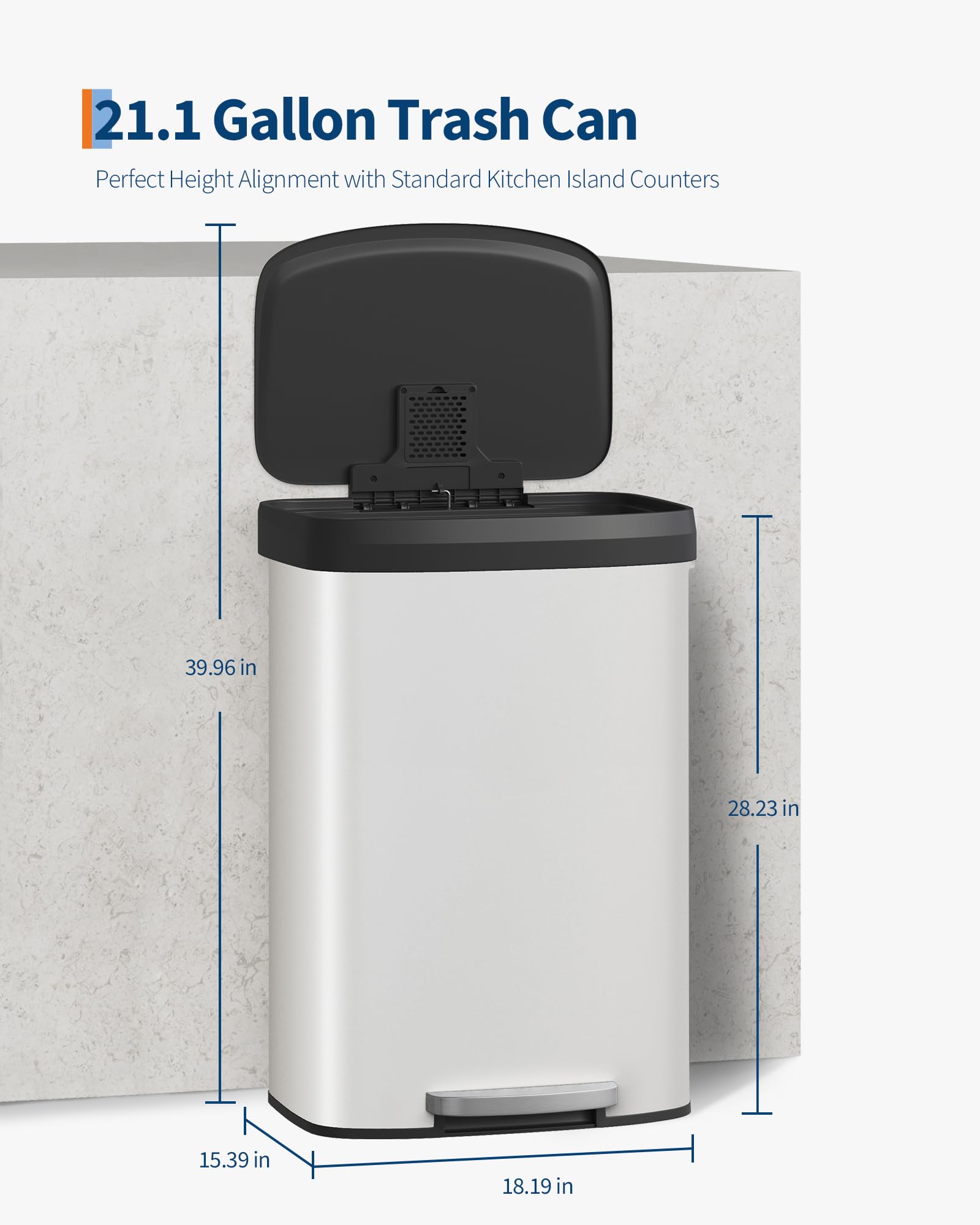 21 gal 80 L Metal Trash Can with Lid