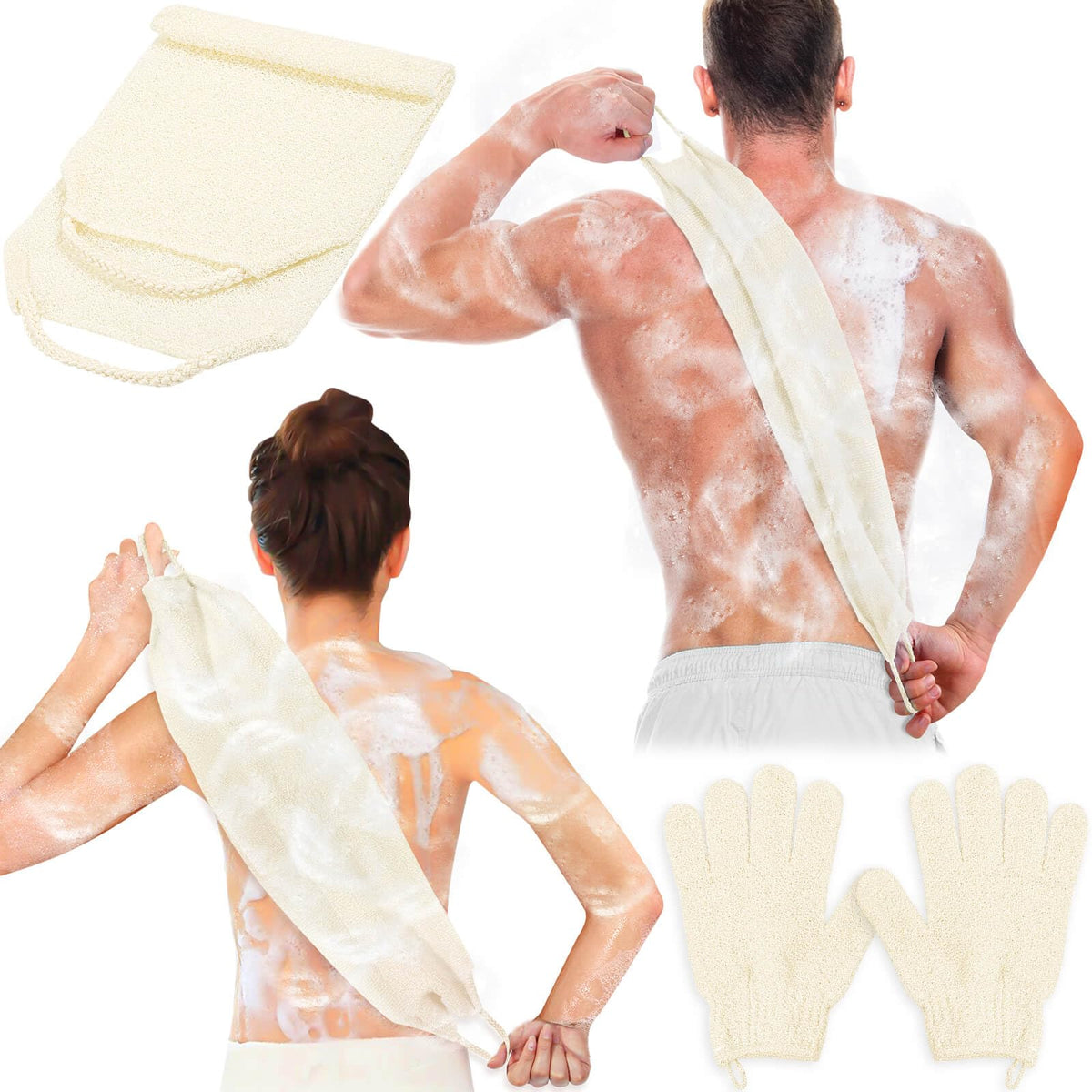 Exfoliating Back Scrubber Bath Gloves Set (3 Count)