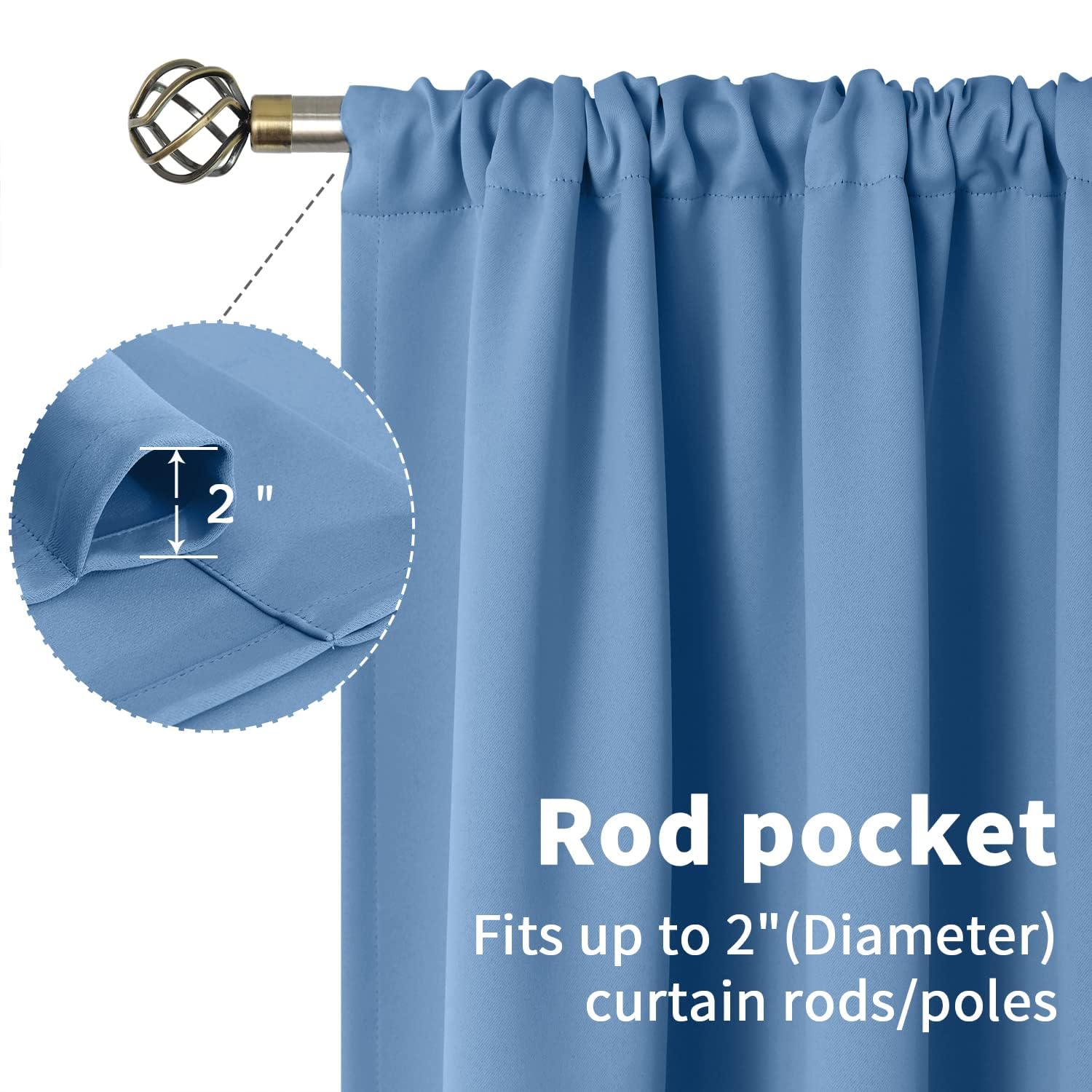 Denim Blue Kitchen Window Curtains 36 Inches Long (2 Count)