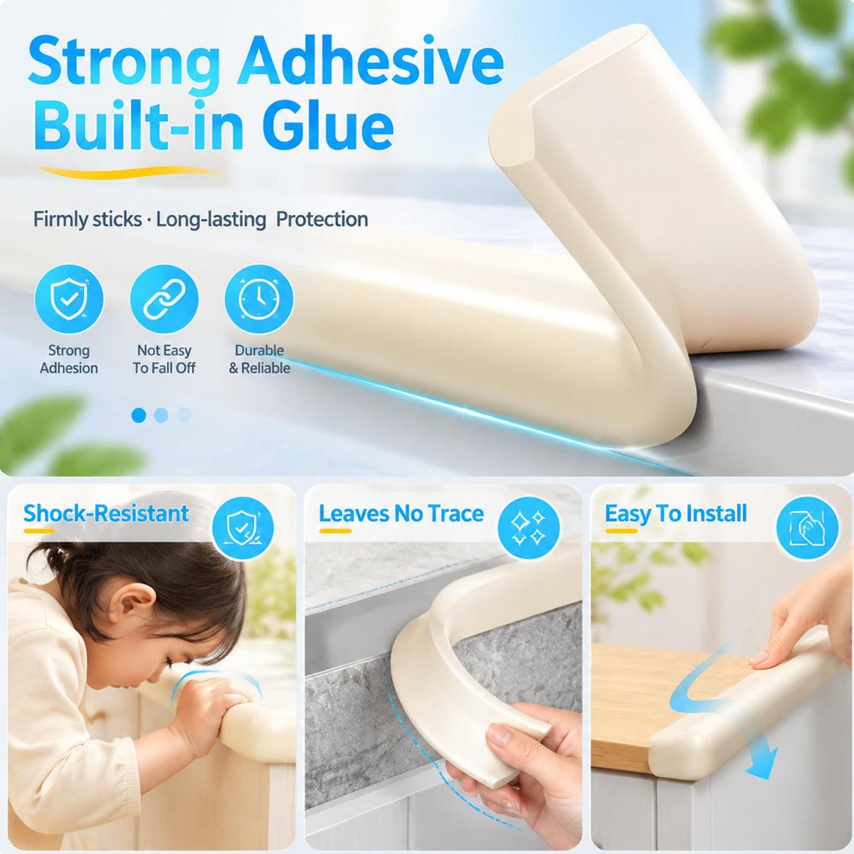 Foam Baby Edge Protector Strip Furniture Safety 1 Roll + 4 Corners (5 Count)