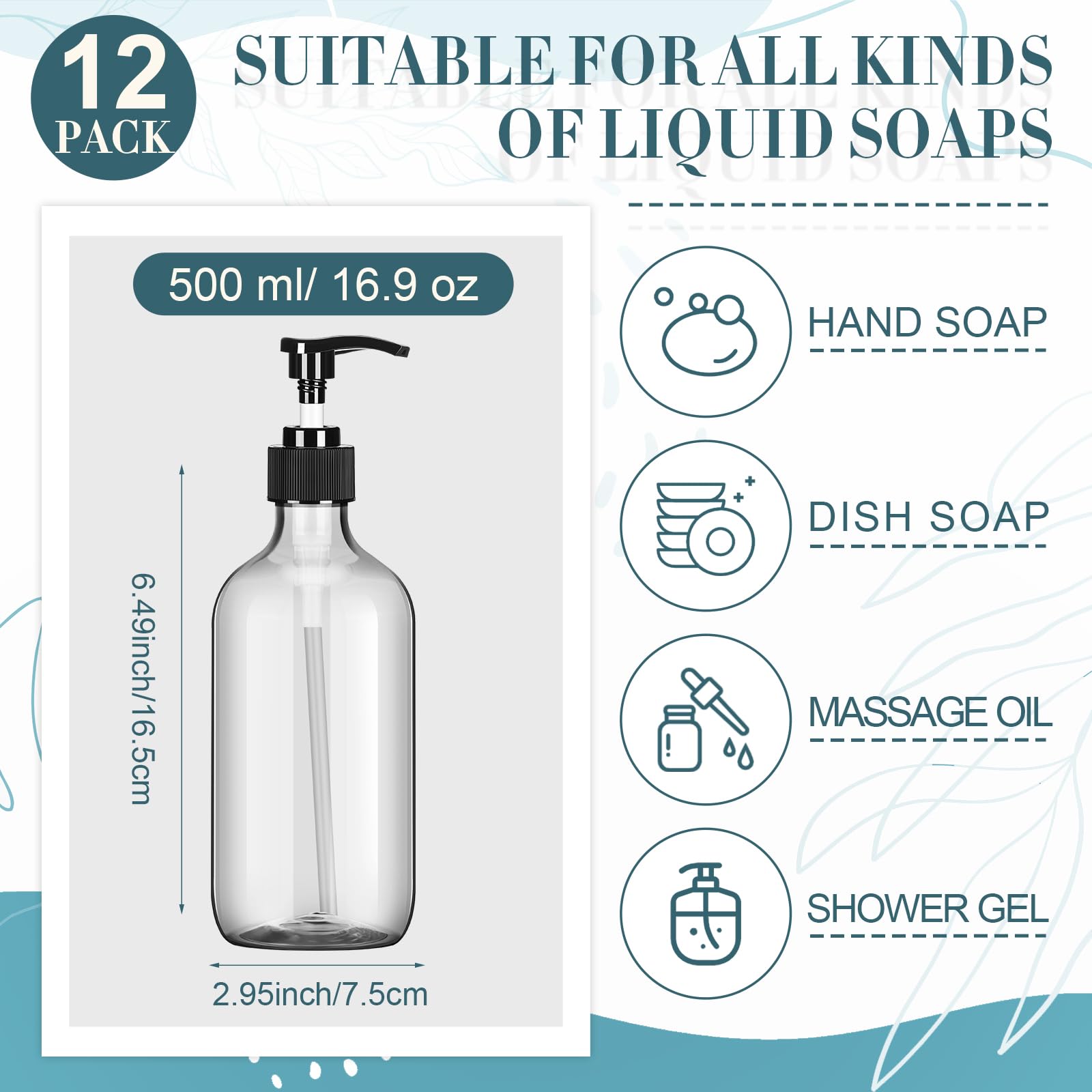 12 Pack Clear Plastic Pump Bottles Soap Dispenser (12 Count)