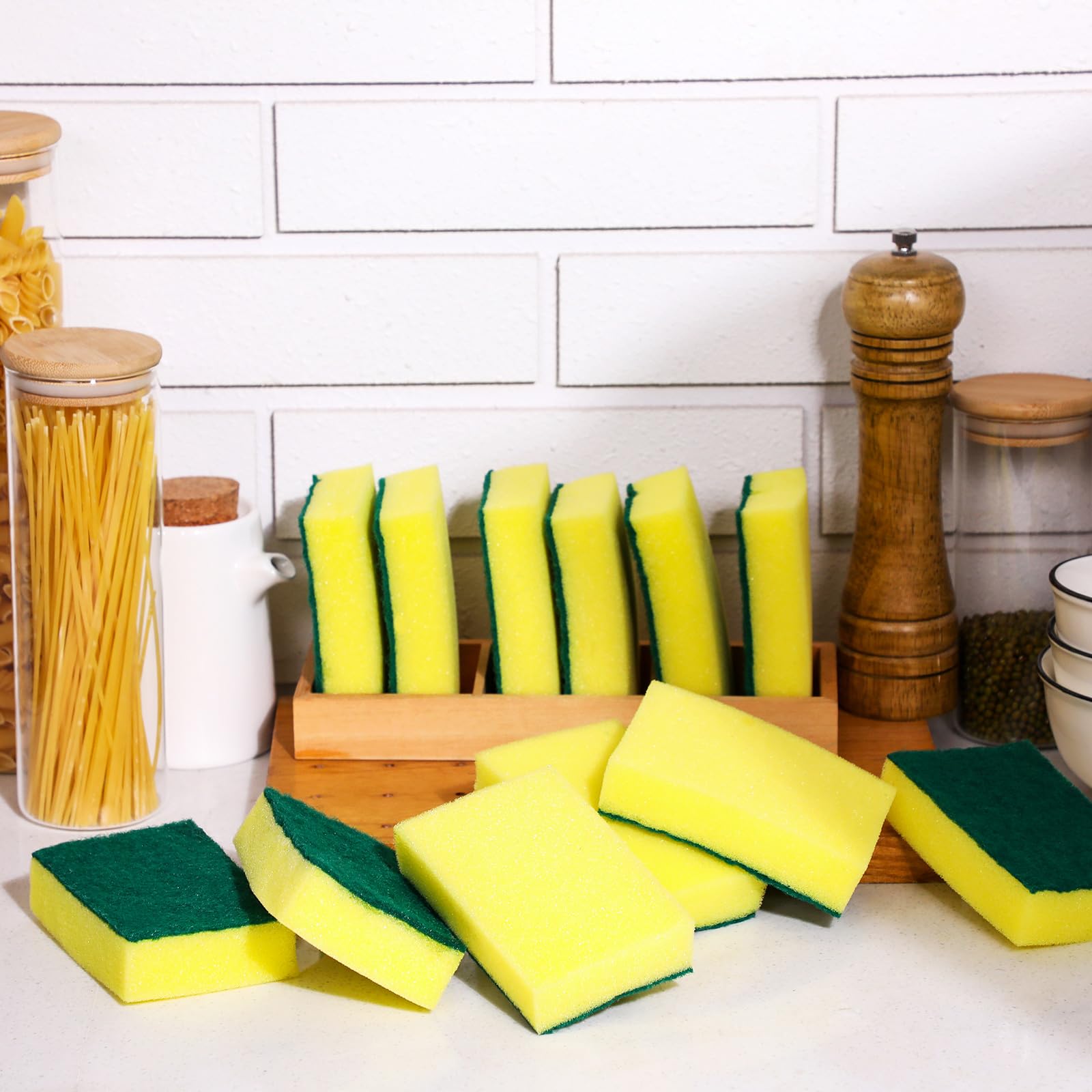 Individually Wrapped Sponge Dishwashing Sponge Bulk Non Scratch Scrub Sponges Kitchen Scouring Pad for Household Cleaning Rental Dishes Hotel Apartment Car (60 Count)