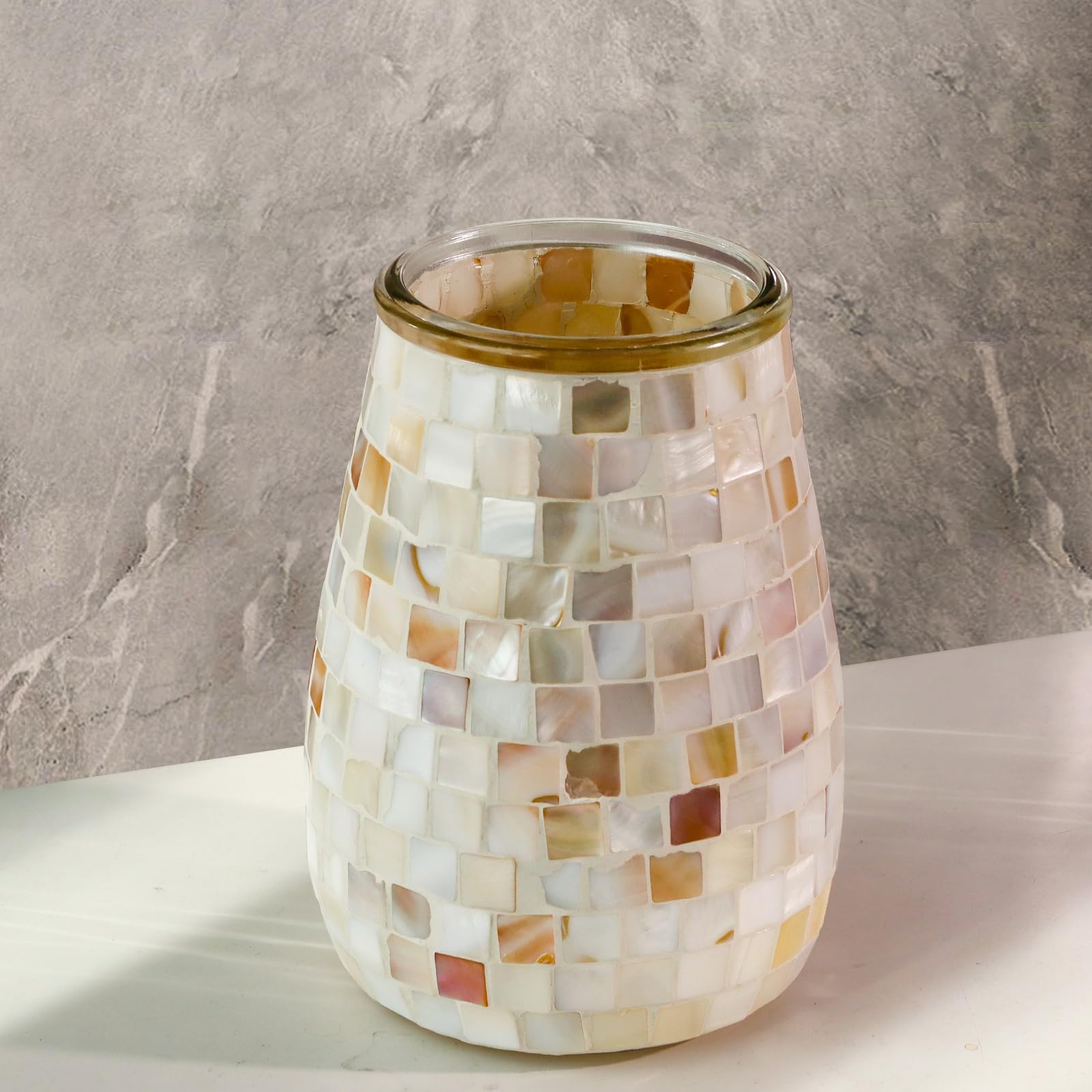 Natural Shell Toilet Brush and Holder Set Mosaic Glass