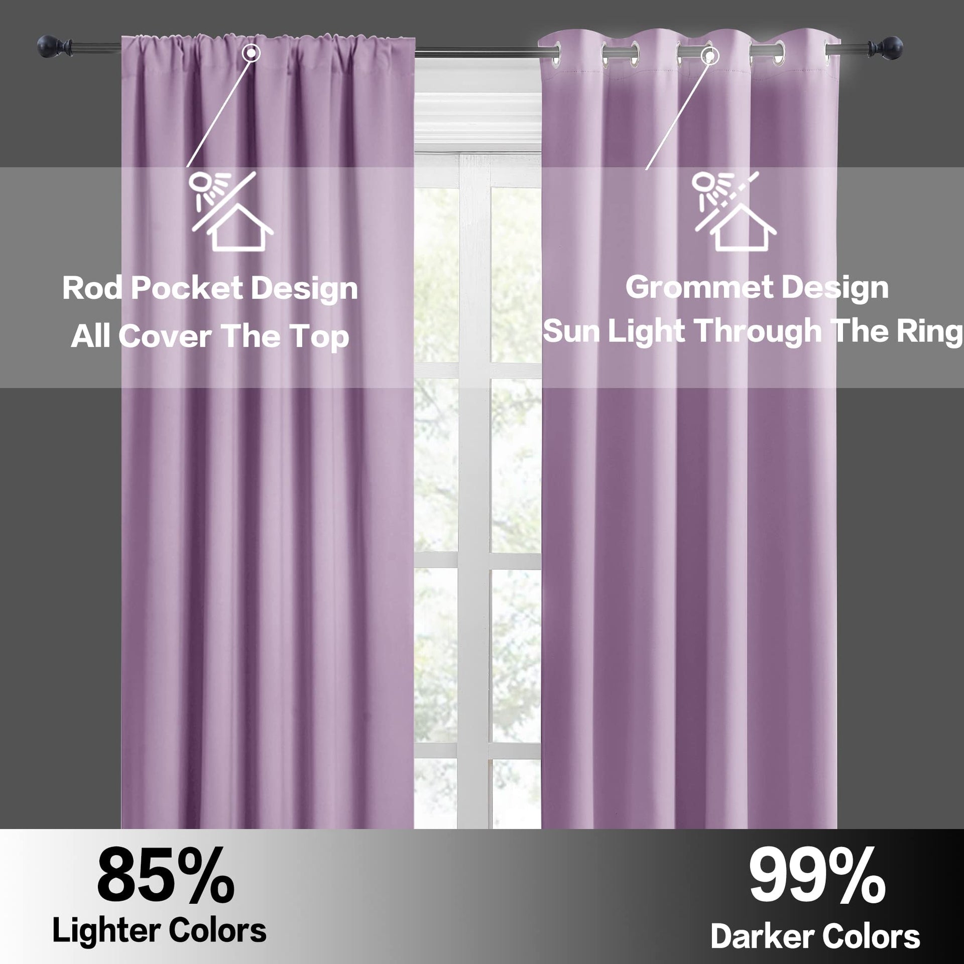 Bedroom Curtains Solid Blackout Panels Rod Pocket Thermal Insulated Window Drapes for Living Room (2 Count)