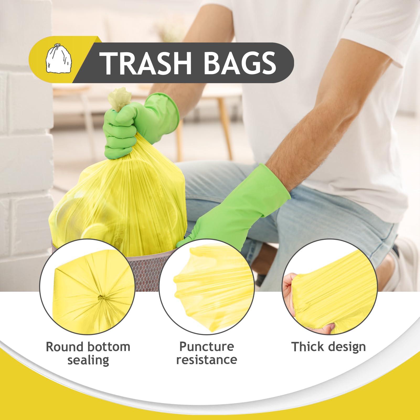 Small Yellow Trash Bags 4 Gallon 160 Count Kitchen Garbage Bags