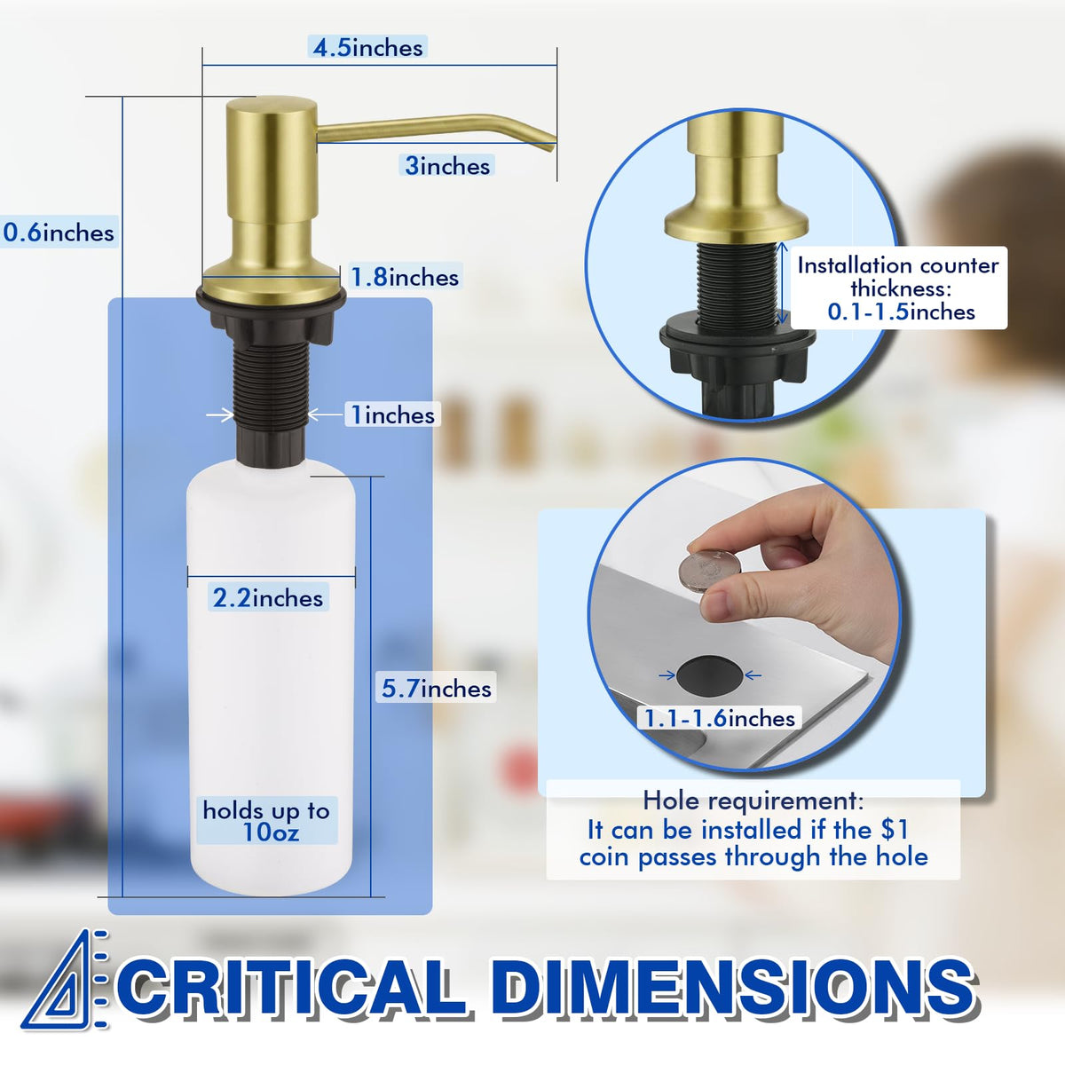 Gold Soap Dispenser for Kitchen Sink WEWE