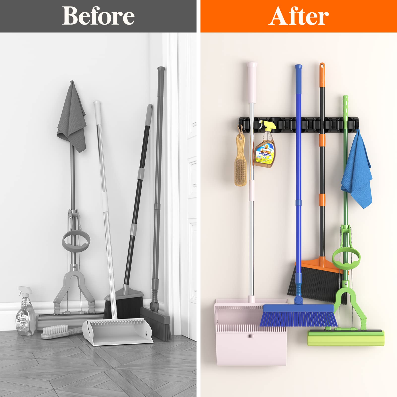Mop and Broom Holder Organzier Wall Hanging Mount (2 Count)