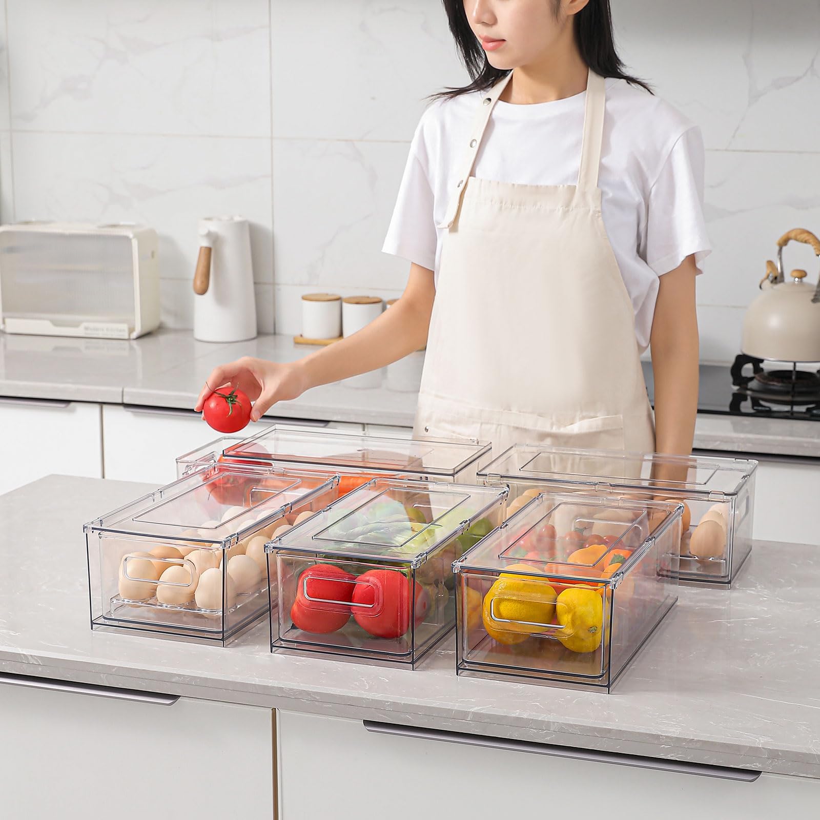 3.7QT Refrigerator Fridge Organizers Storage Bin with Pull