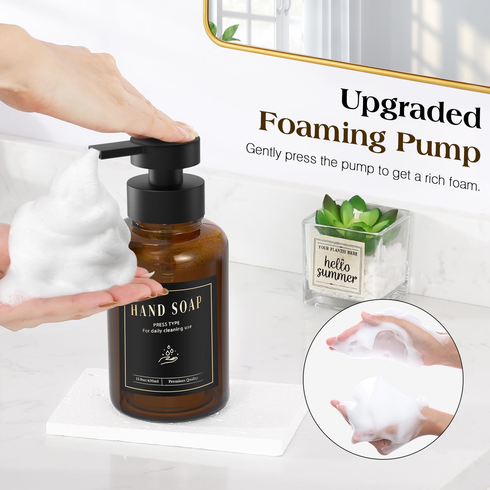 Glass Foaming Soap Dispenser 15oz Hand Soap Bottle (2 Count)