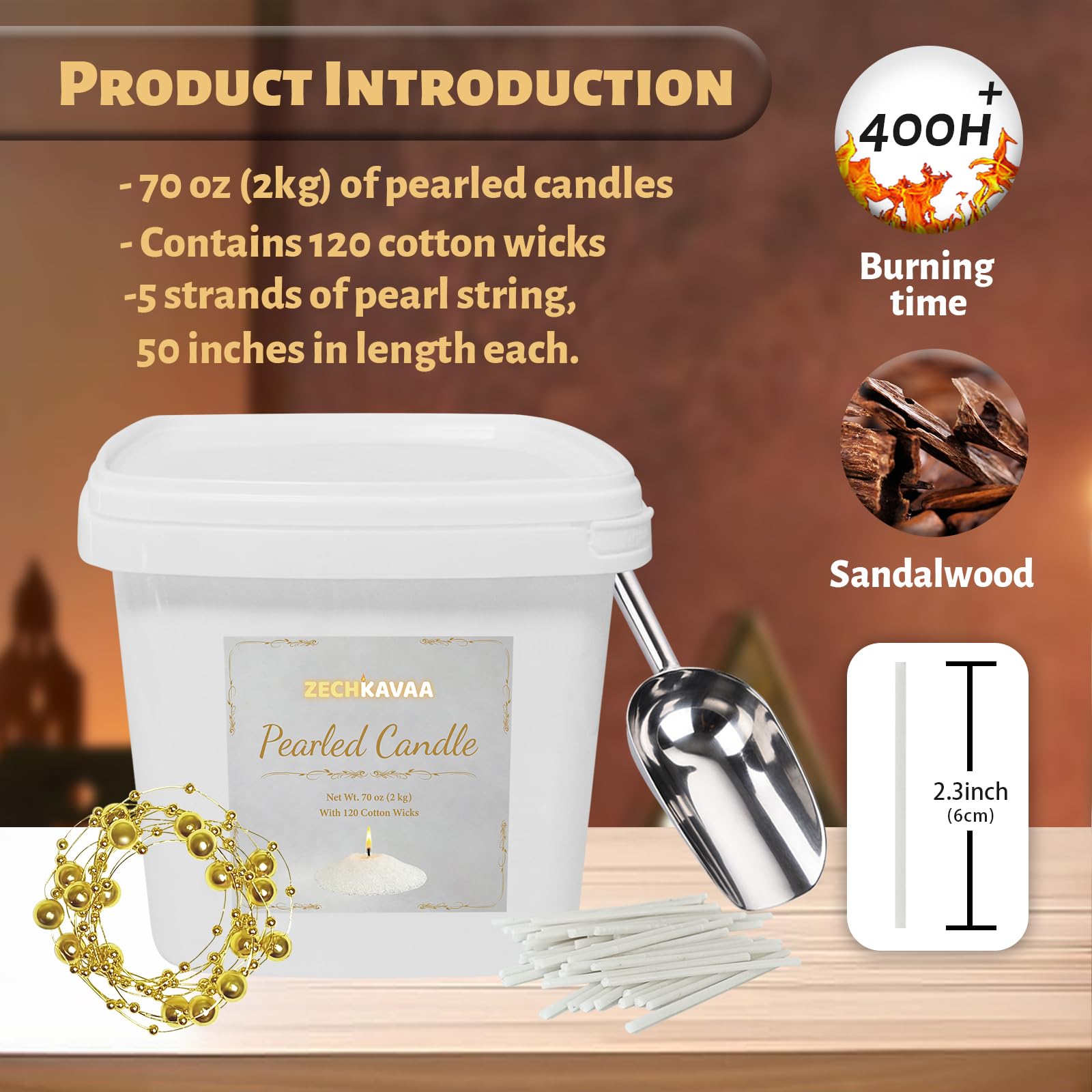 Sandalwood Scented Black Pearled Candle 70.5oz Luxury Sand Candle Granulated Wax (70.5 Ounce)
