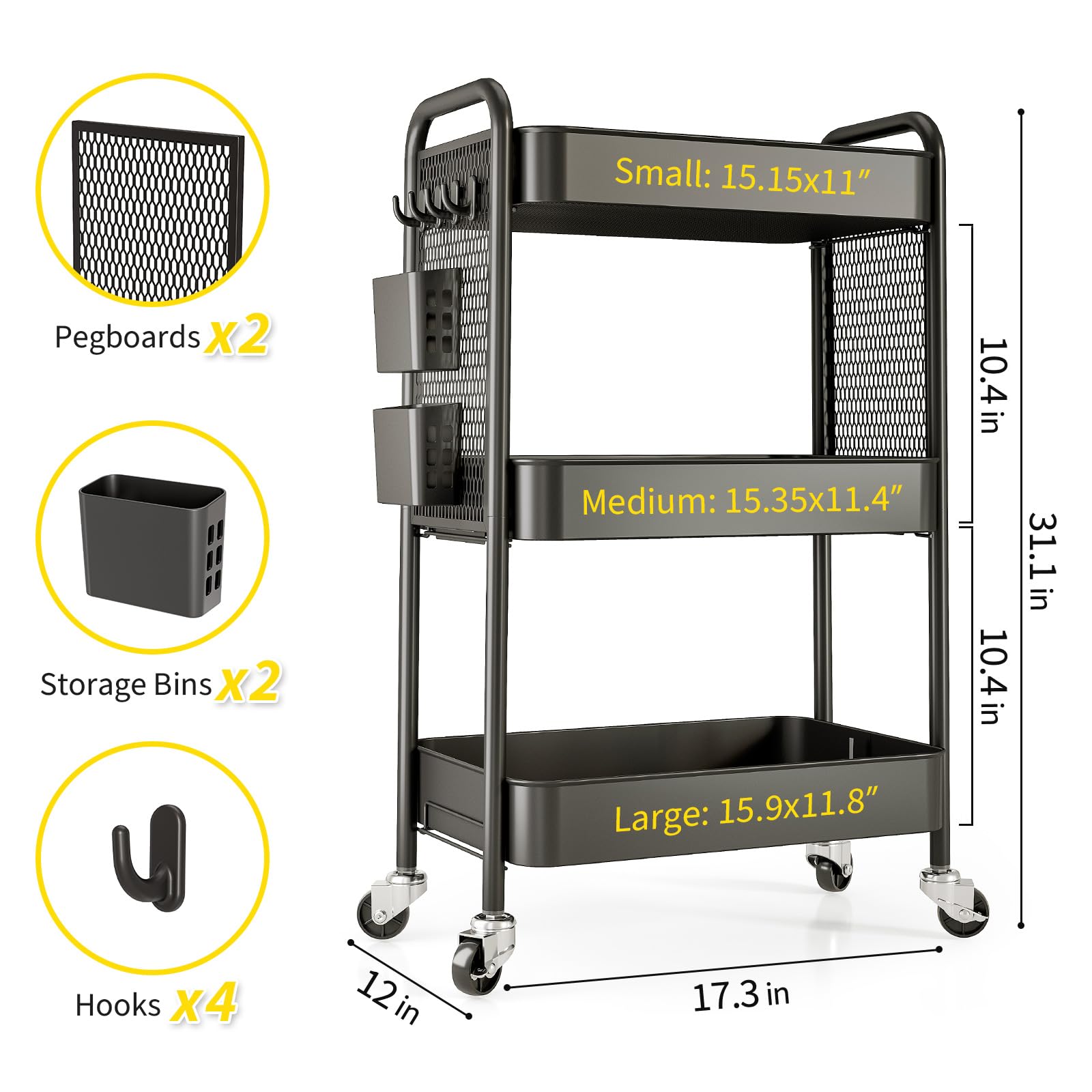 3 Tier Rolling Cart