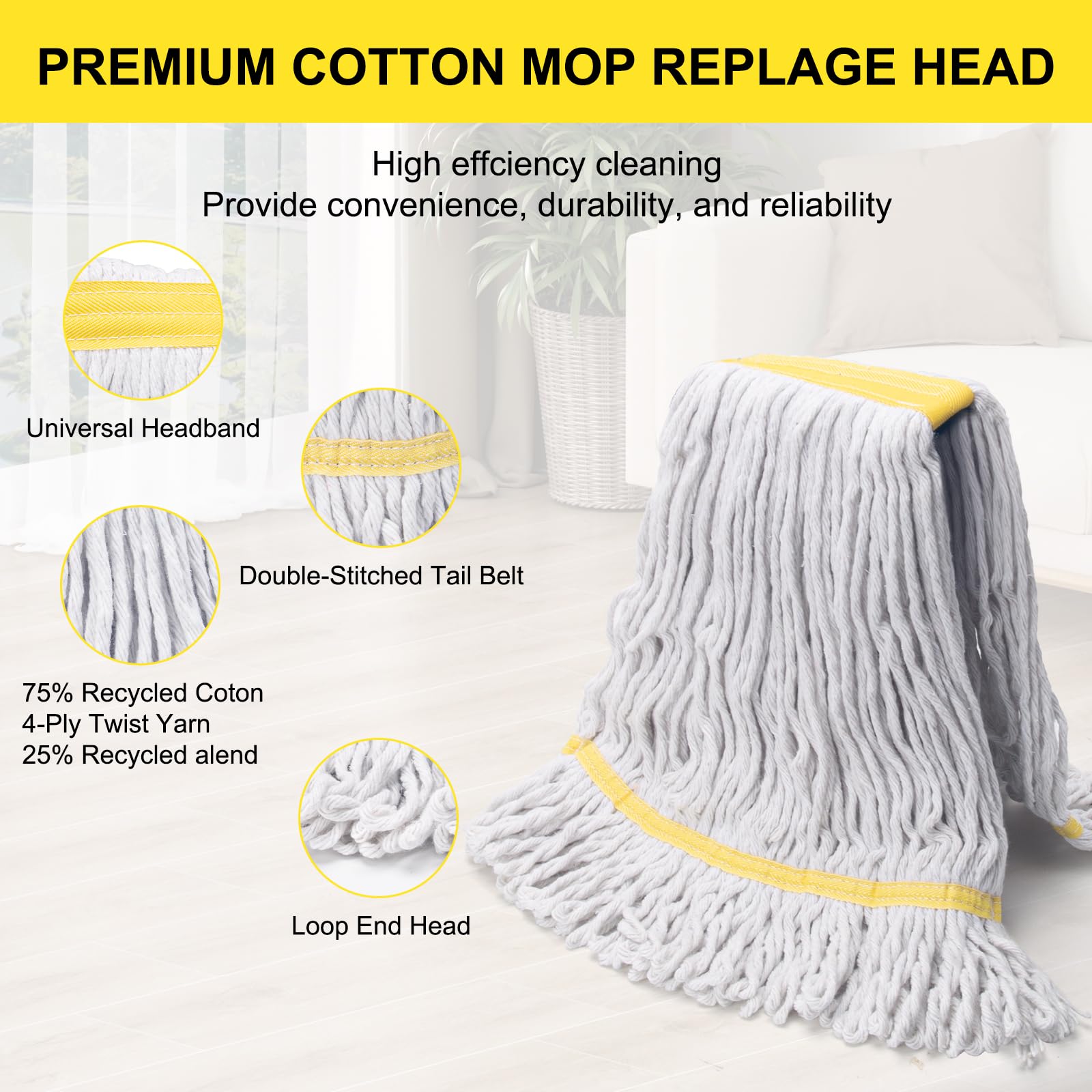 3 Pack Heavy Duty Commercial Mop Head Replacement - ModHome Supplies