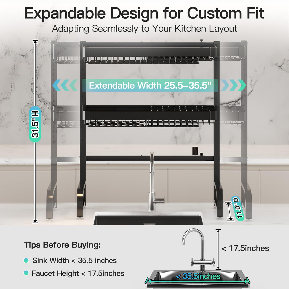 3 Tier Extra Large Stainless Steel Over The Sink Dish Drying Rack