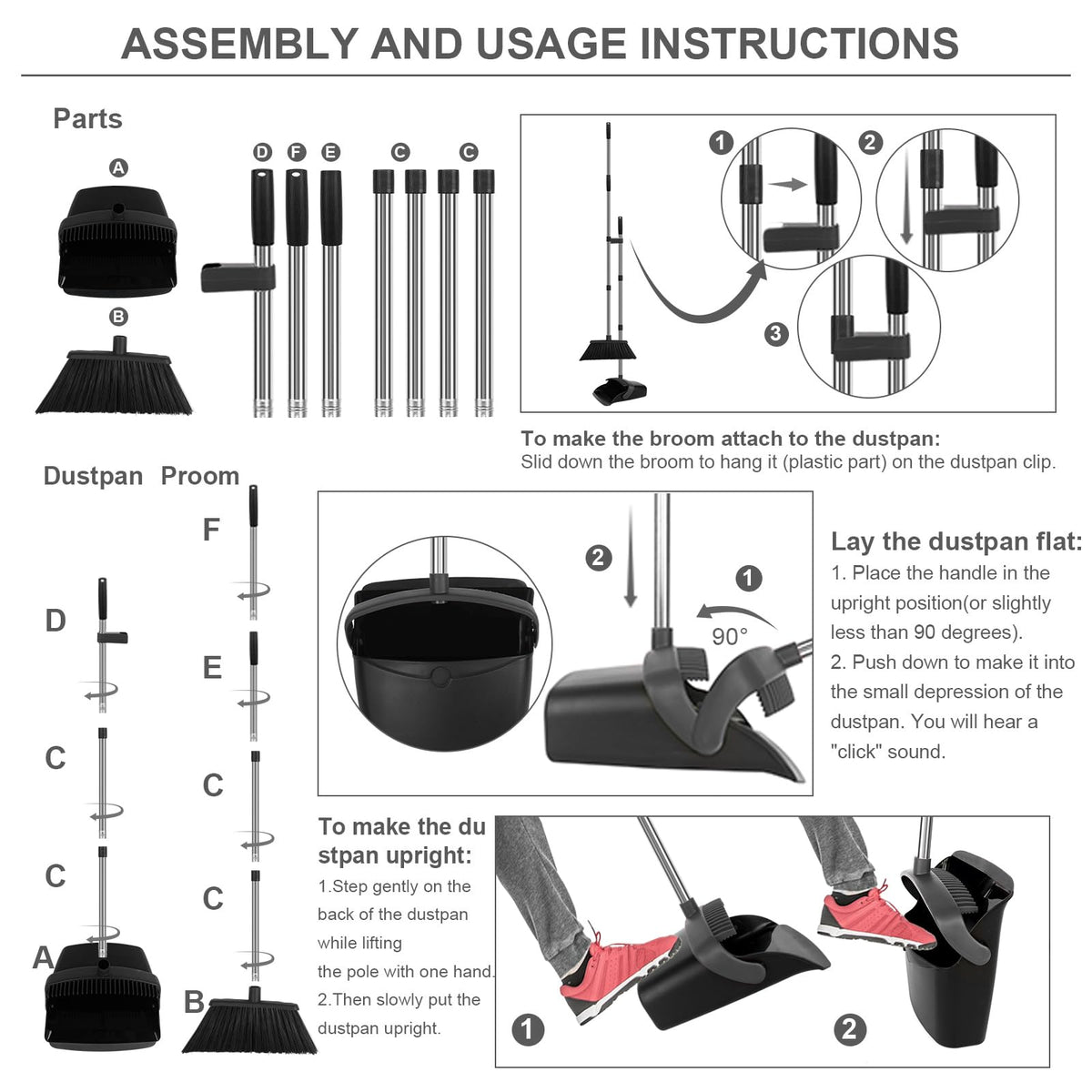Black Broom and Dustpan Combo Set