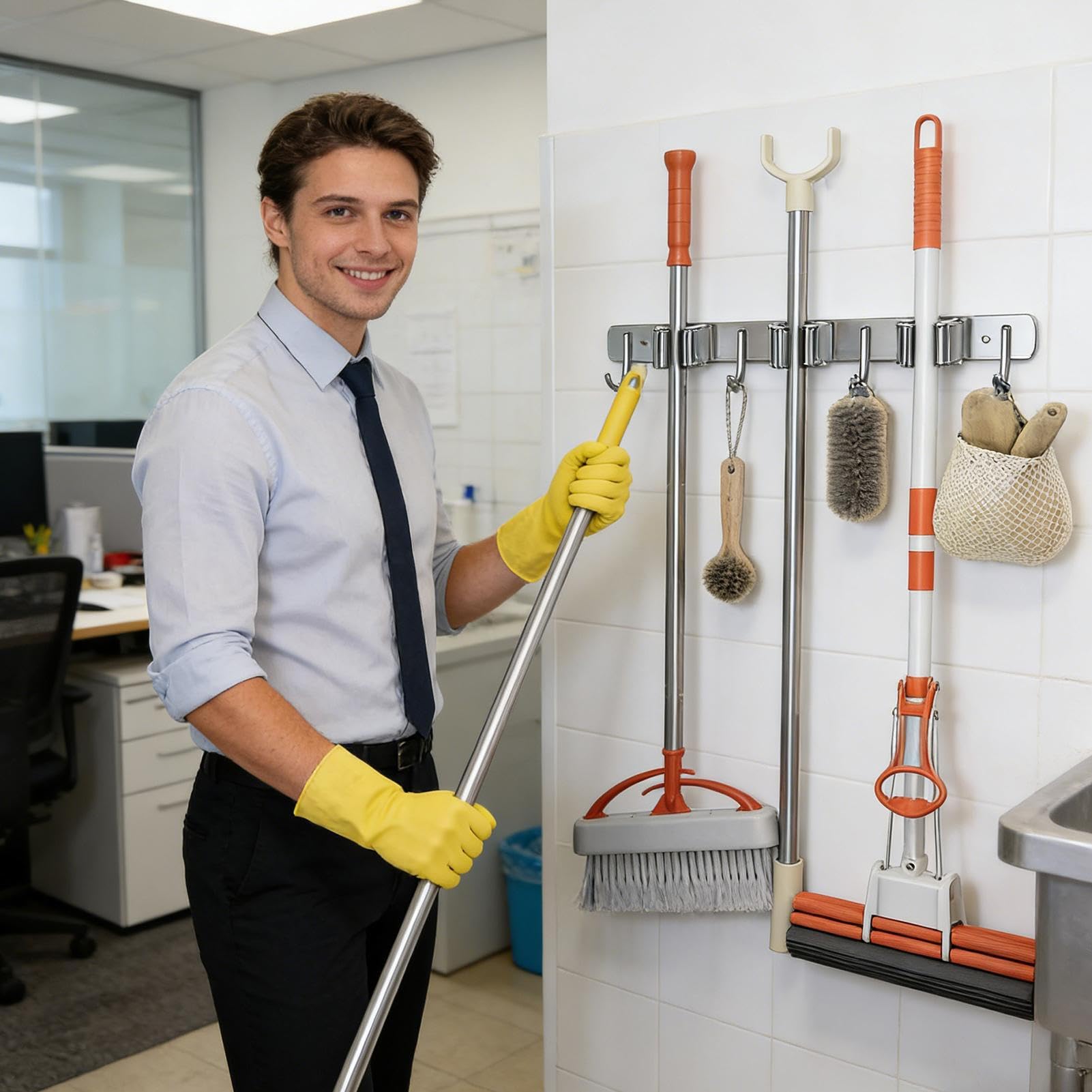 Broom Holder Wall Mount Stainless Steel Holder