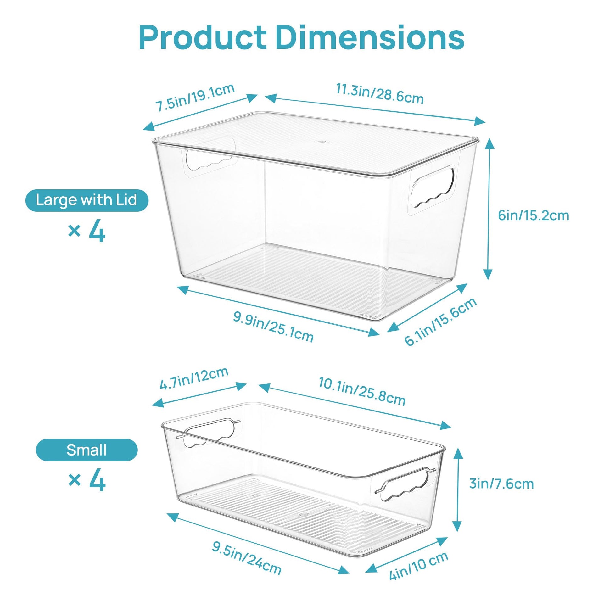 8 Pack Clear Storage Bins with Lid Set for Pantry Organizer (8 Count)