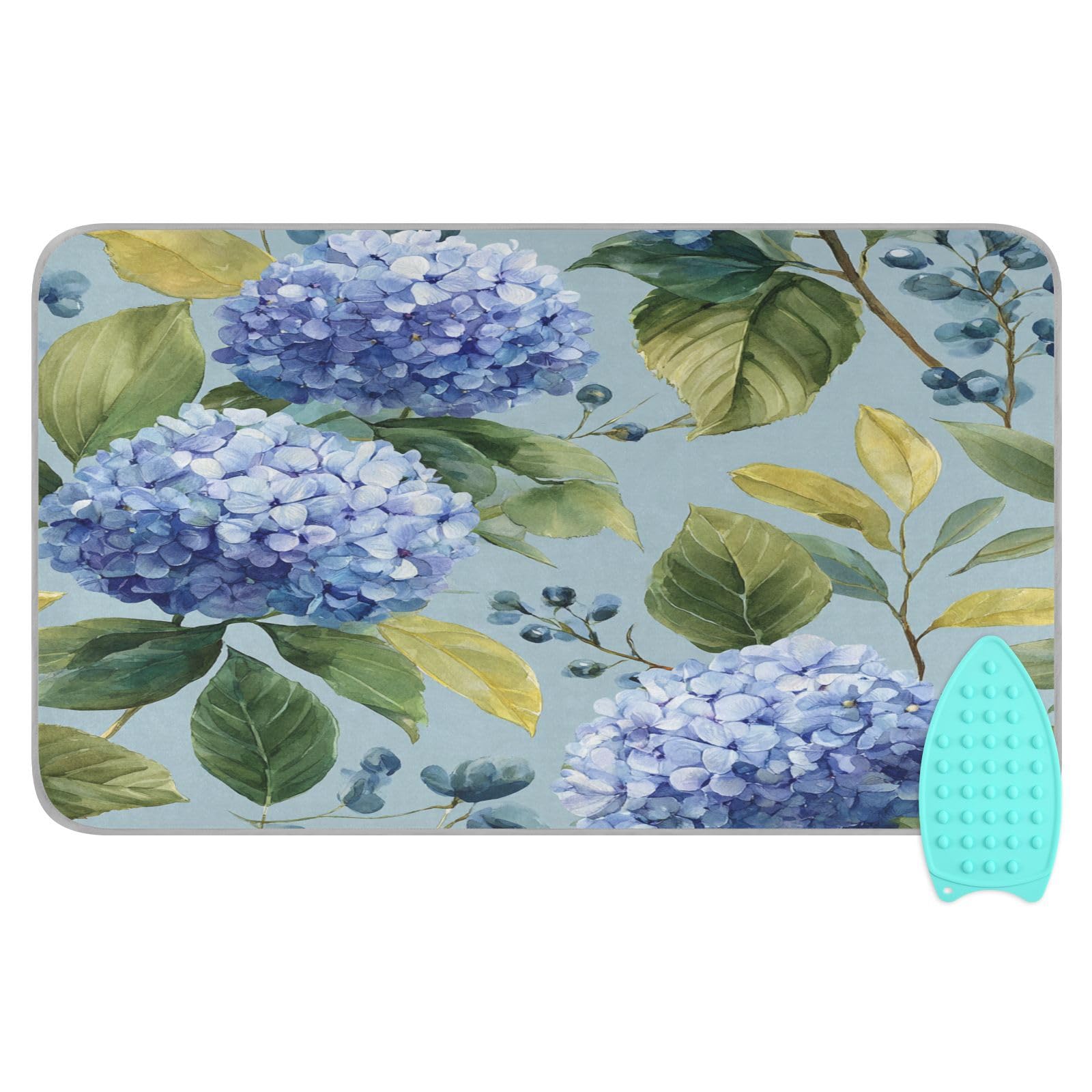Watercolor Blue Hydrangea Ironing Mat Thickened Ironing Blanket Travel Portable Double