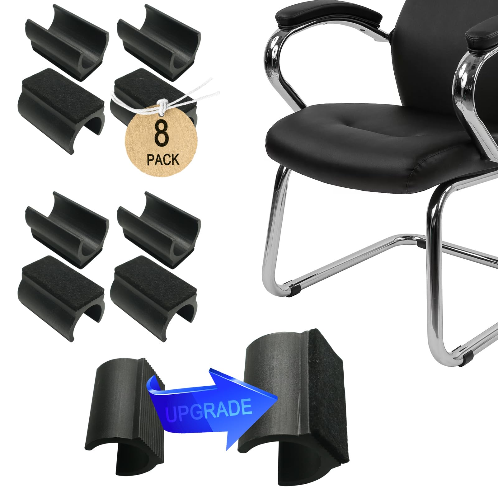 Rectangle U Shaped Sled Chair Leg Tips Cap with Felt Pads (8 Count)