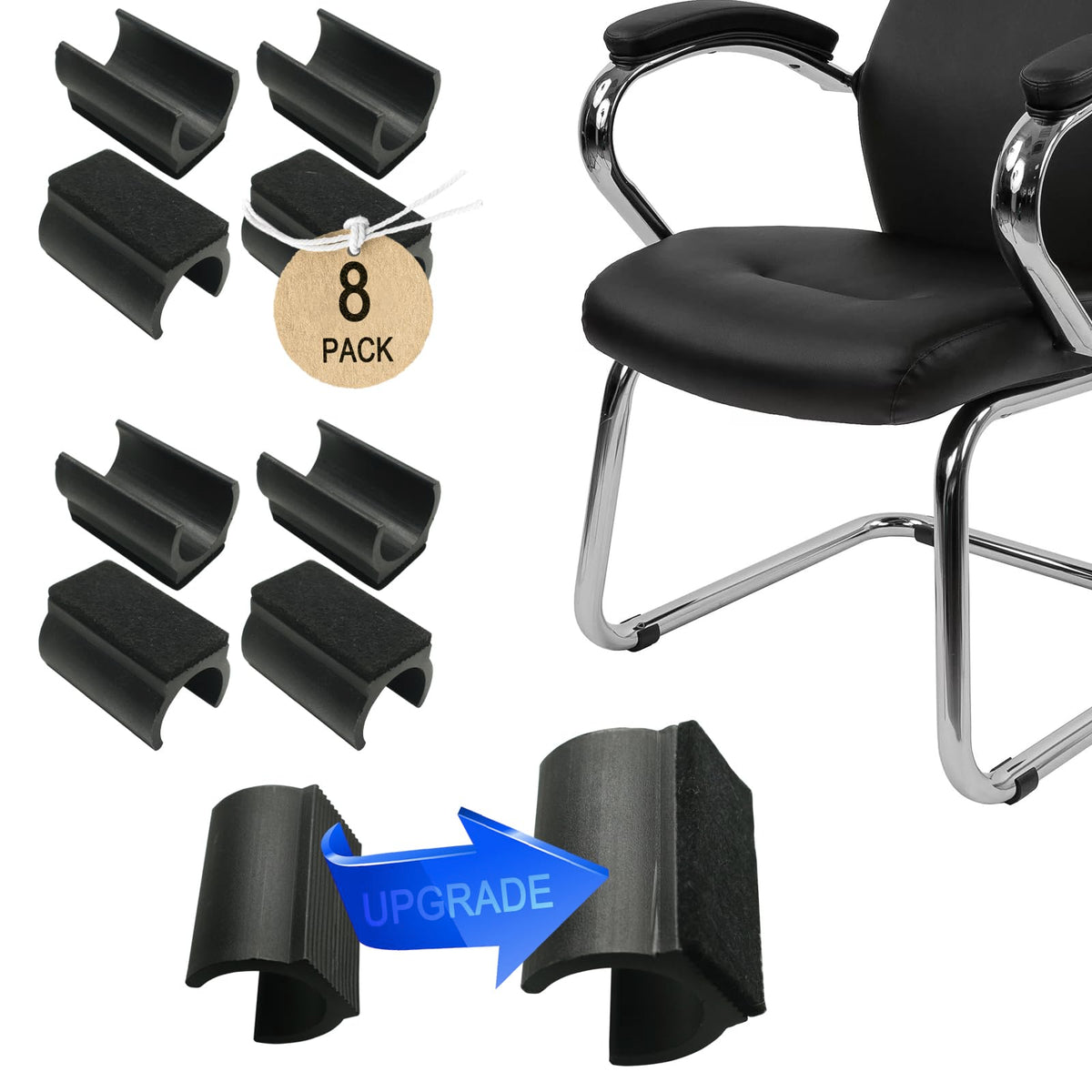 Rectangle U Shaped Sled Chair Leg Tips Cap with Felt Pads (8 Count)