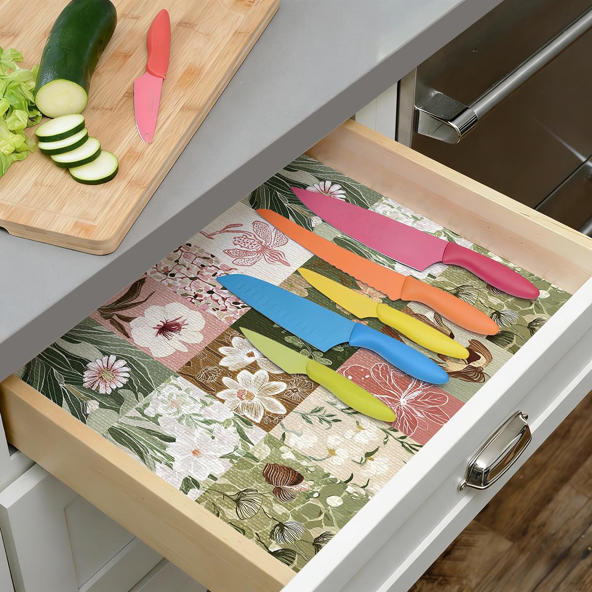 Shelf Liner for Cabinet Dresser Floral Drawer Liner 15.7In x 10FT