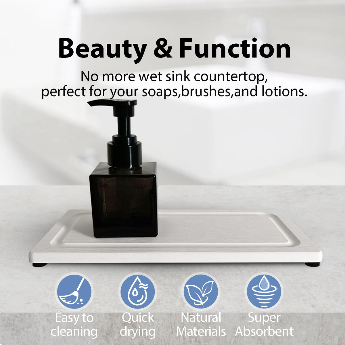 2 PCS Water Absorbing Stone Trays for Bathroom Sink Fast Drying Coasters (2 Count)