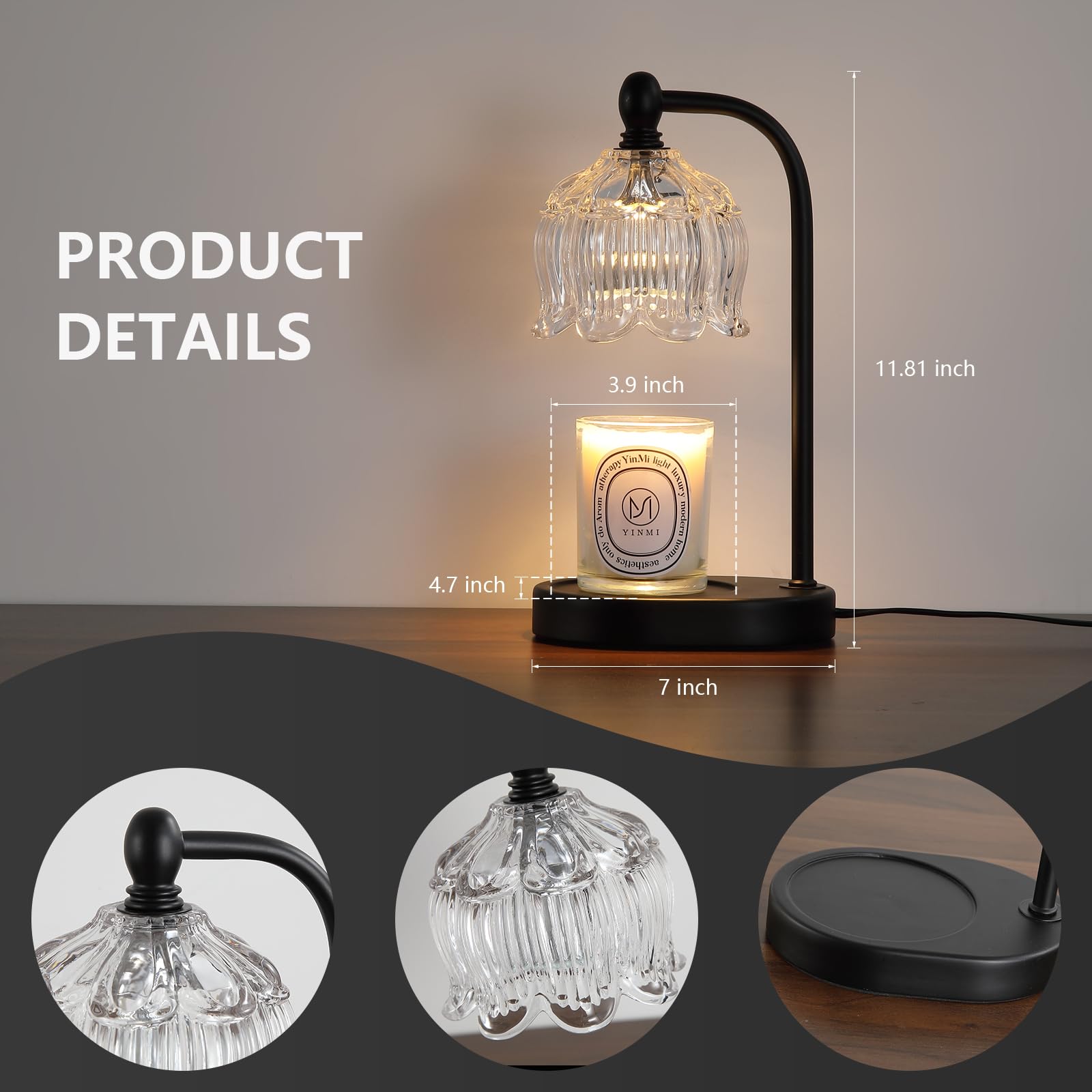 Black Candle Warmer Lamp with Timer and Dimmer