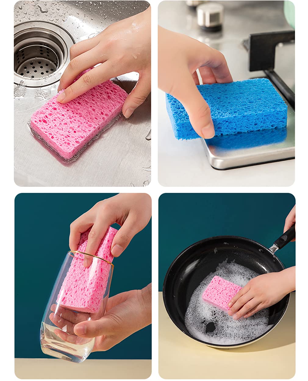 Kitchen Sponges 12 Pack Natural Cellulose for Non Scratch Cleaning (12 Count)