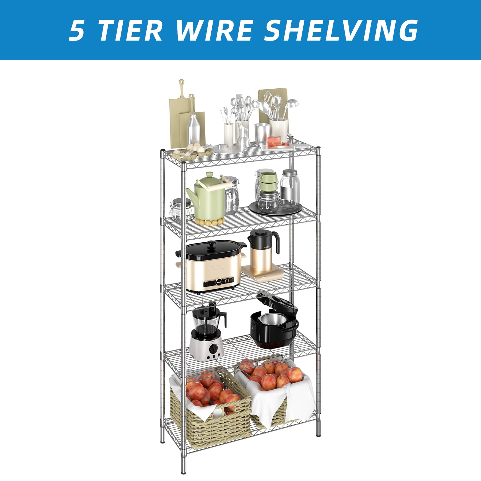 5 Shelf Adjustable Metal Wire Shelving