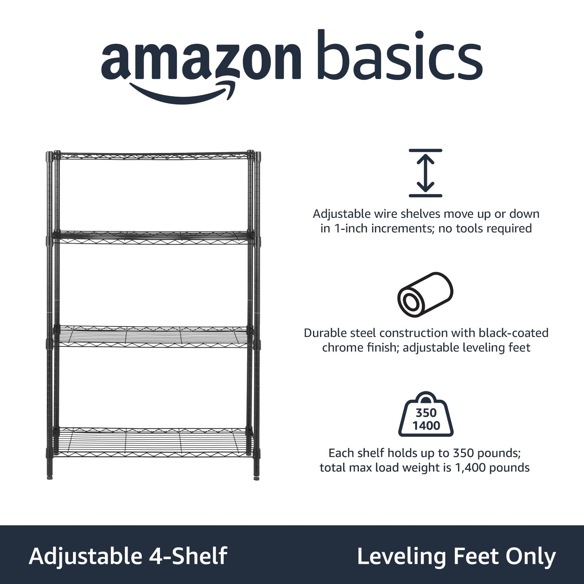 4 Shelf Adjustable Heavy Duty Steel Wire Rack Storage Shelving