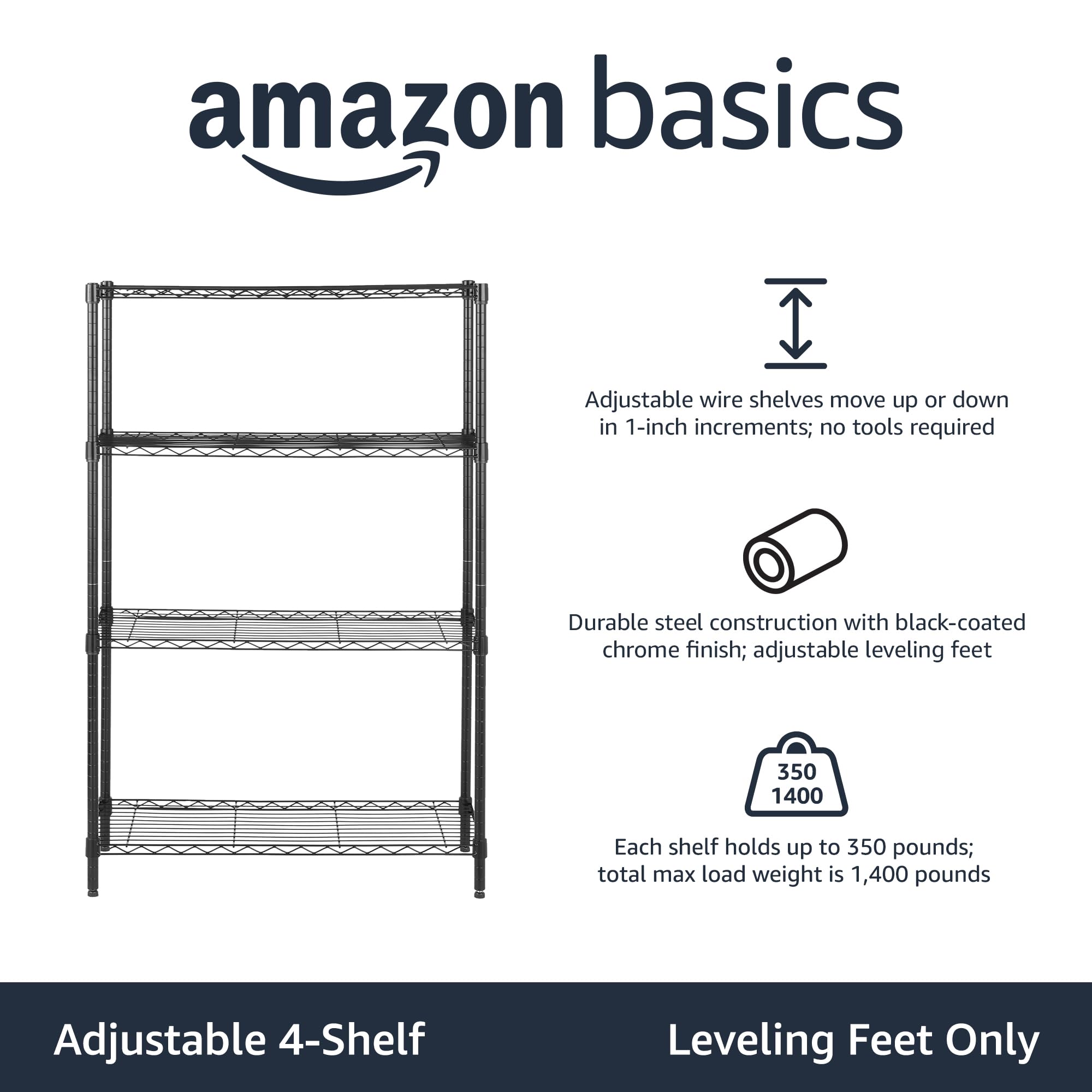 4 Shelf Adjustable Heavy Duty Steel Wire Rack Storage Shelving
