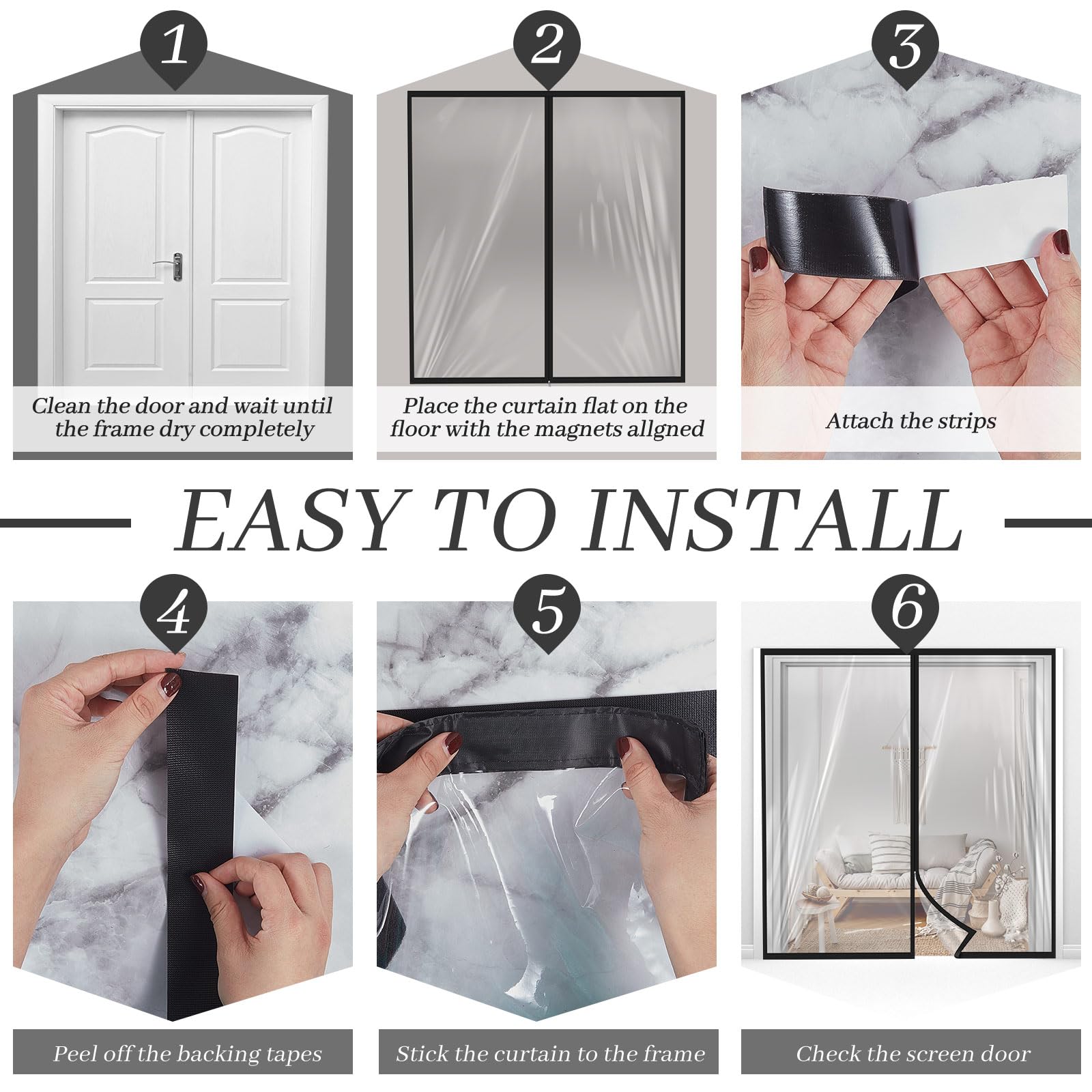 Zipper 72 x 80 Inch Dust Barrier Door Kit Construction Door Barrier 6 x 6.7 ft Reusable Plastic Curtain Cover Containment Standard Doorway Temporary Wall Screen Sheeting for Bathroom Hallway