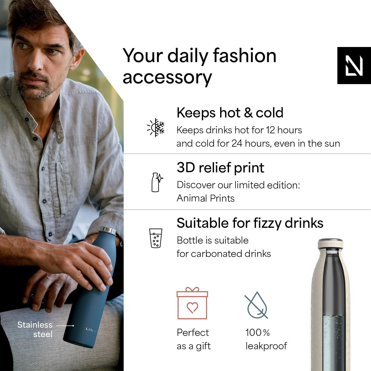 Stainless Steel Insulated Water Bottle 12oz 17oz 25oz 34oz 51oz