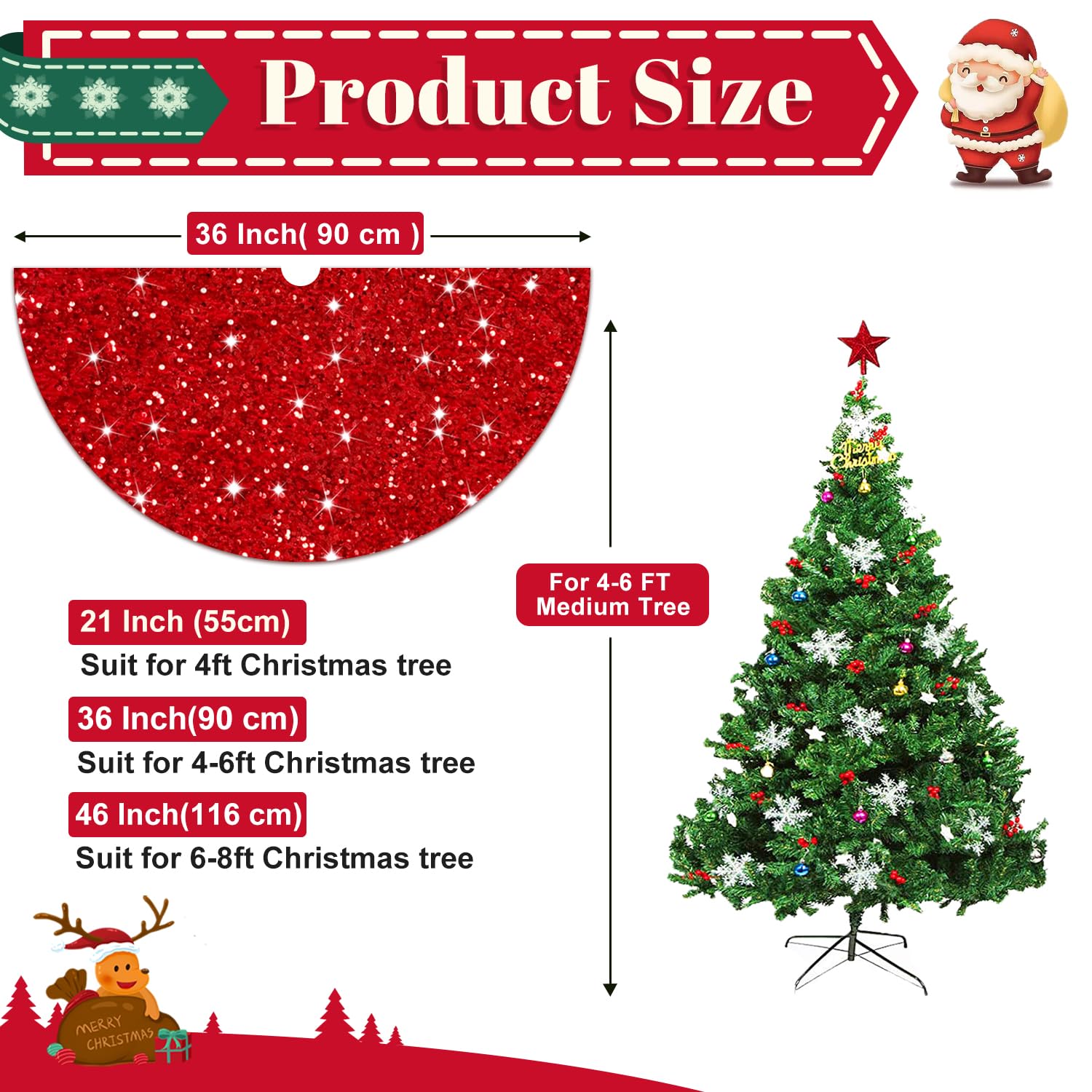Christmas Tree Skirt Red Glitter Tree Skirt 36 Inch Sequin Xmas Tree Skirts Velvet Christmas Tree Mat Rustic Metallic Sparkle Tree Skirts Cover for Xmas Party New Year Holiday Decoration
