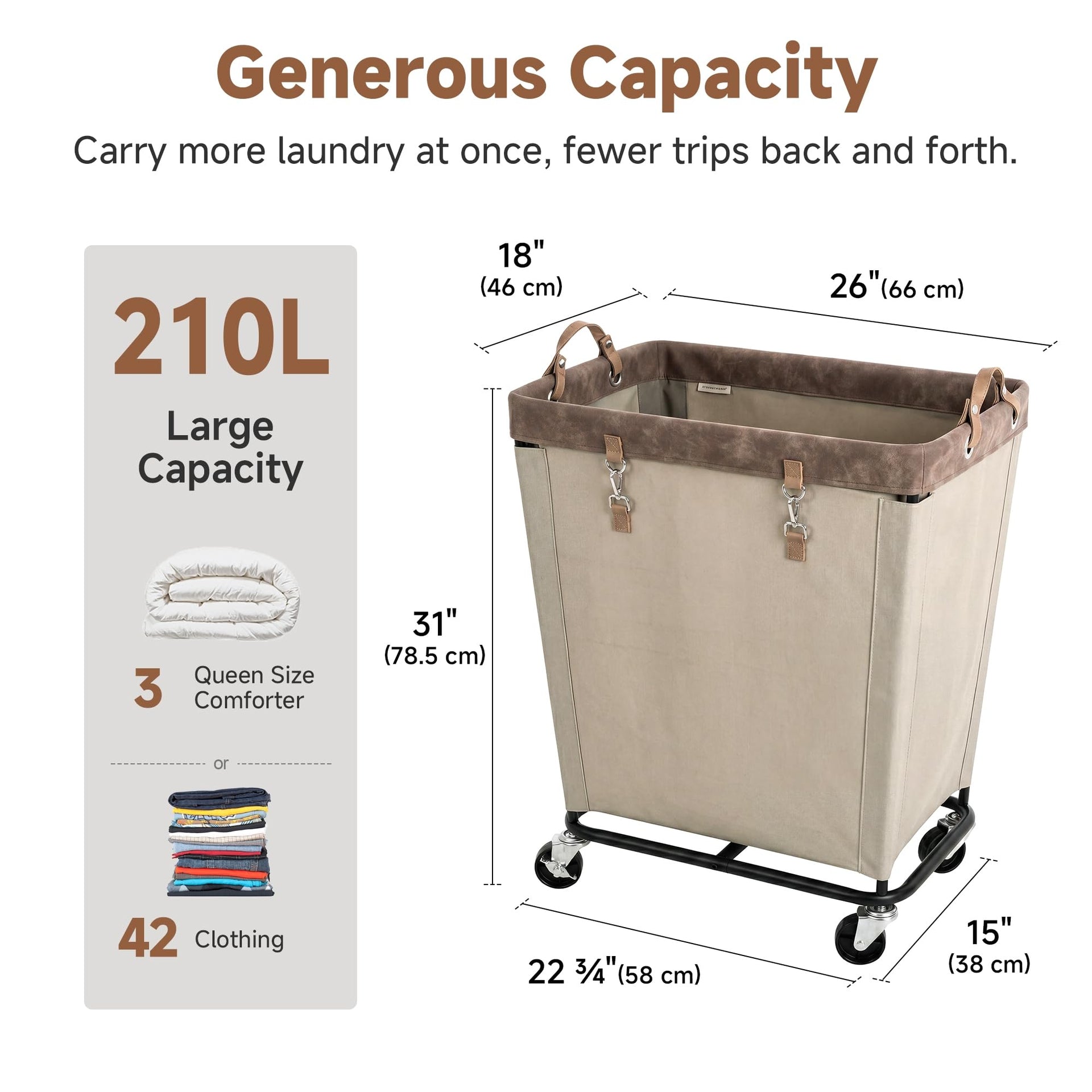 210L Laundry Basket with Wheels