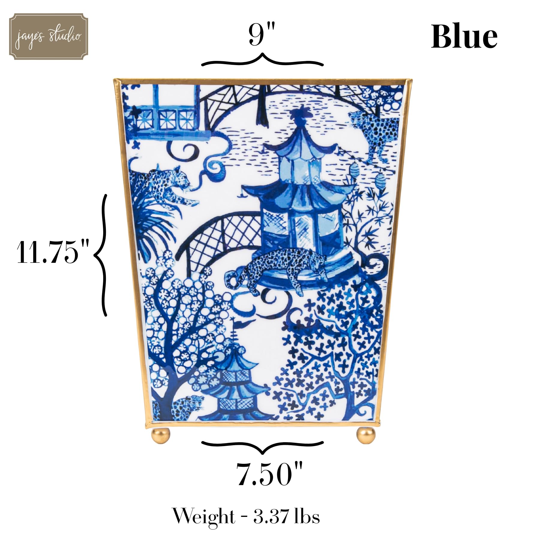 Jaye’s Studio Garden Party Decorative Gold Waste Basket for Bathroom Trash Can no Lid