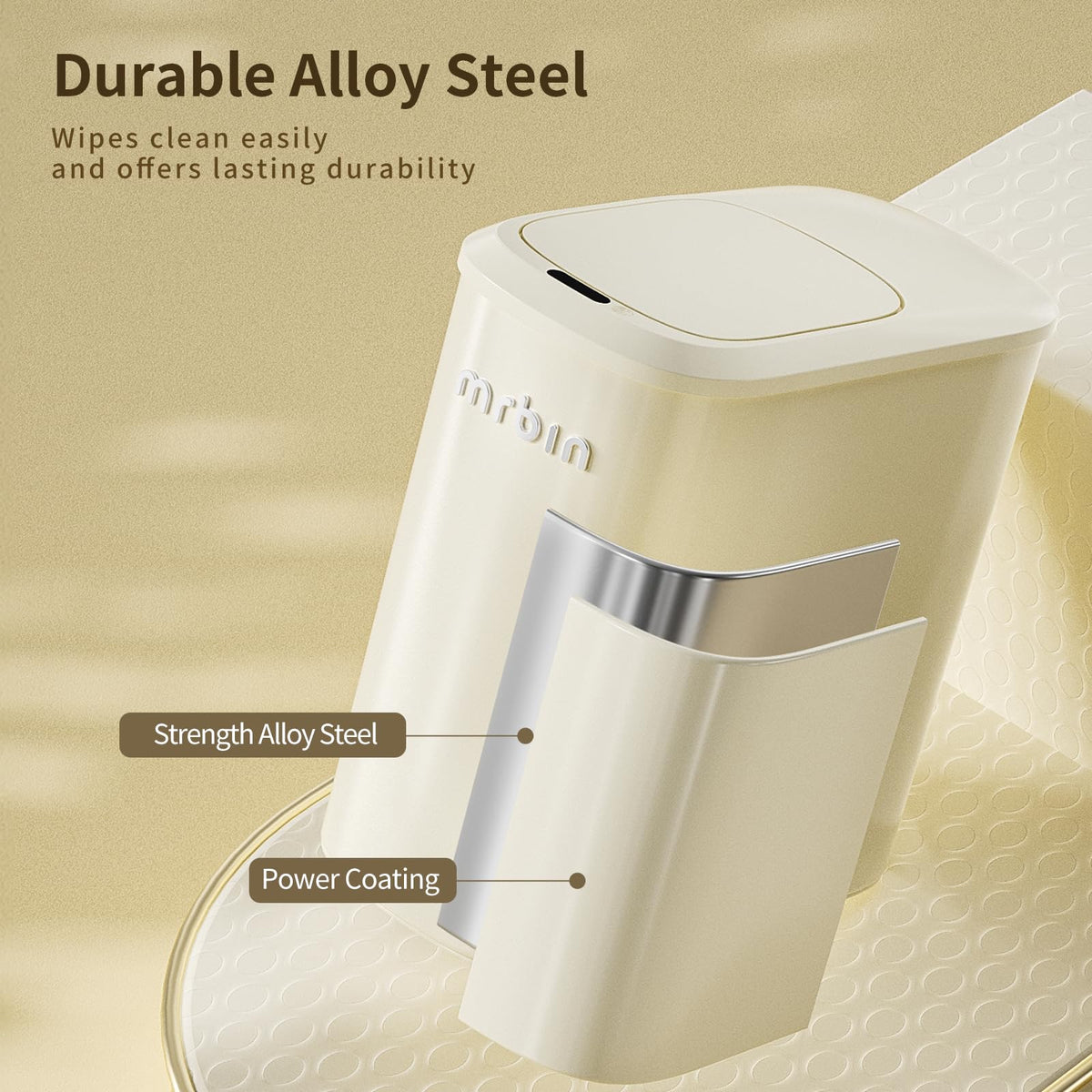 Metal Motion Sensor Bathroom Trash Can with Lid and Wheels (1280 Fl Oz)