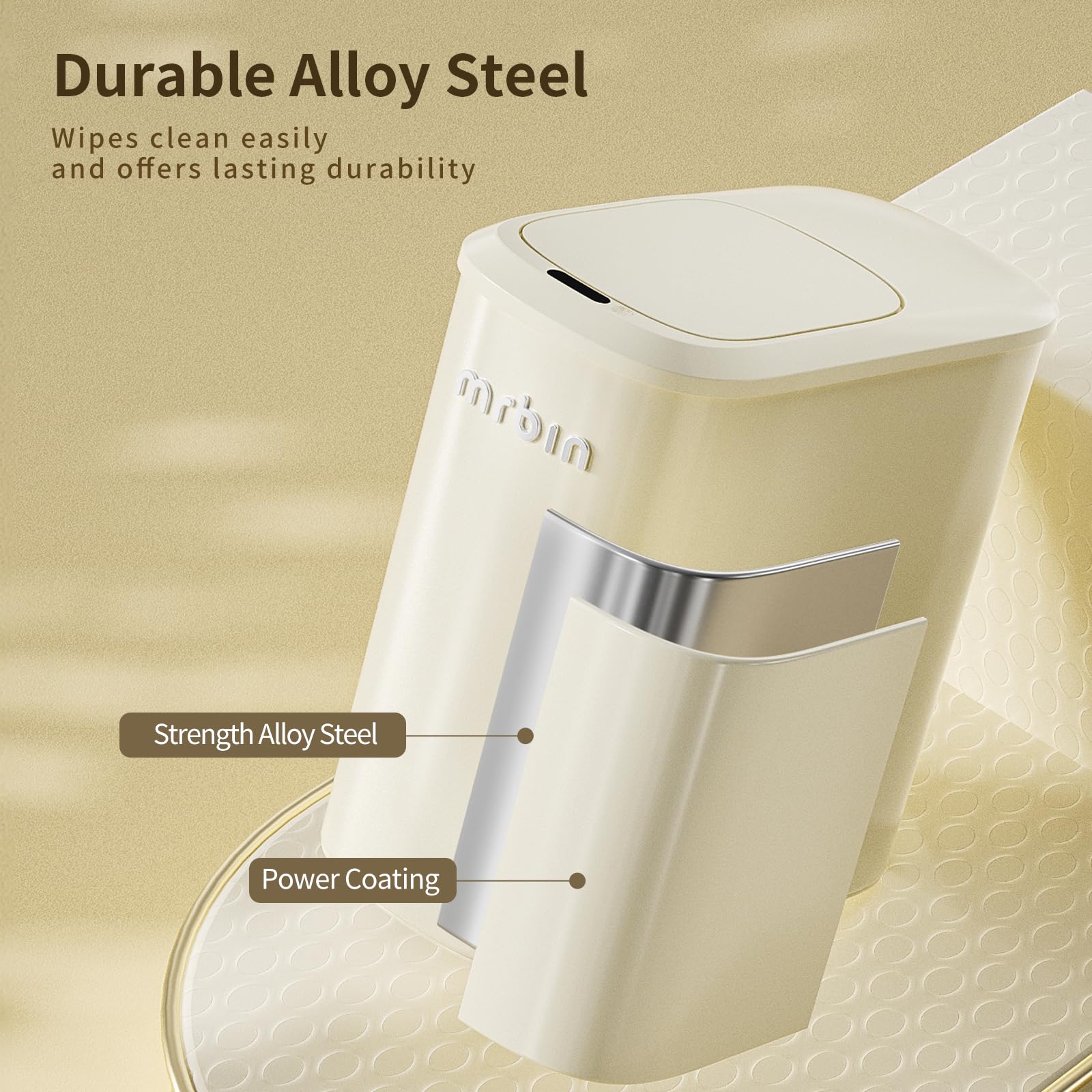 Metal Motion Sensor Bathroom Trash Can with Lid and Wheels (1280 Fl Oz)