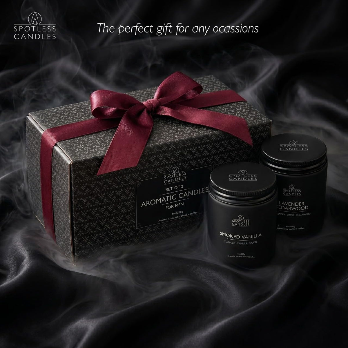 Mens Candle 2 x 8oz Pack Smoked Vanilla and Lavender Cedarwood Scents (2 Count)