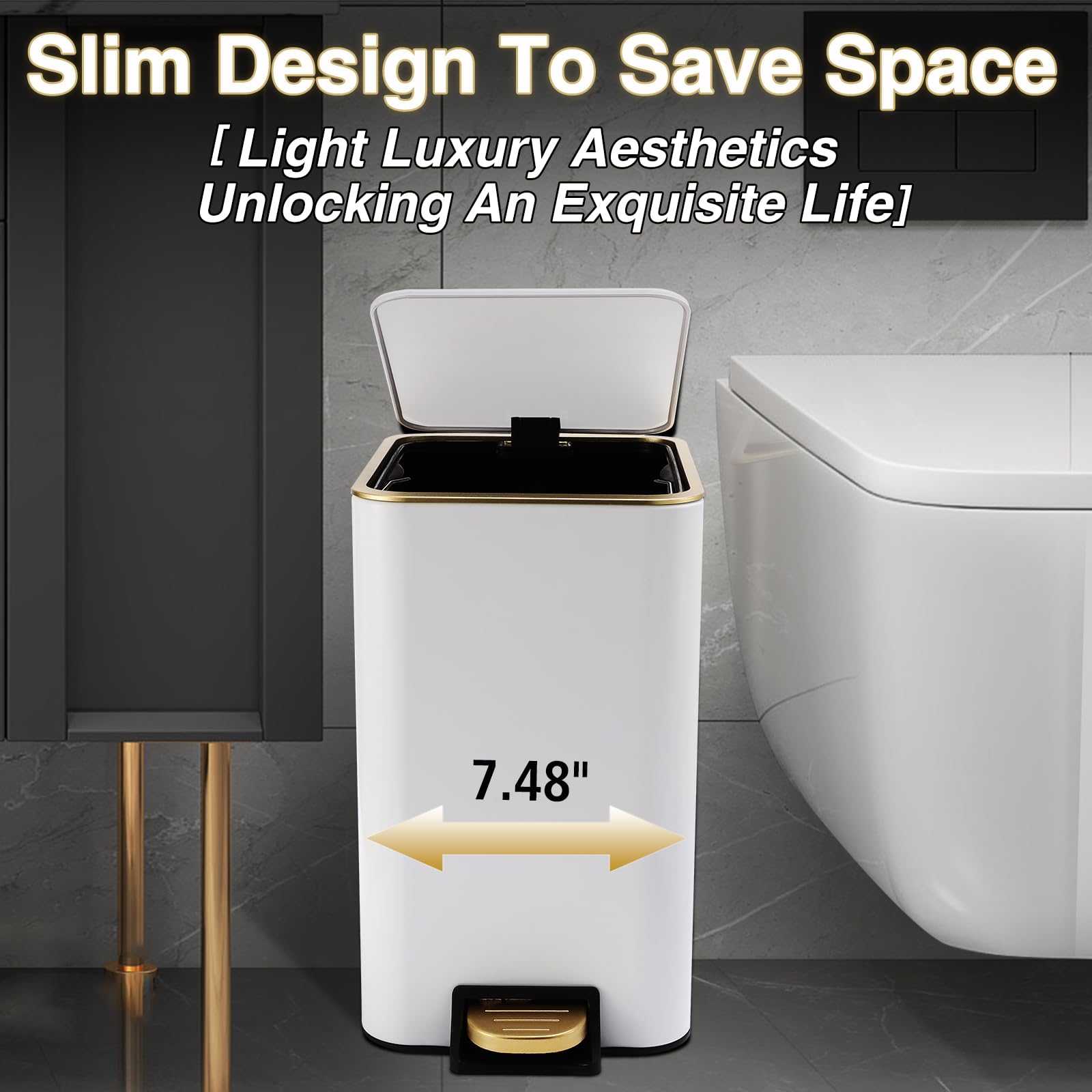 Small Bathroom Trash Can with Lid Soft Close (80 Count)