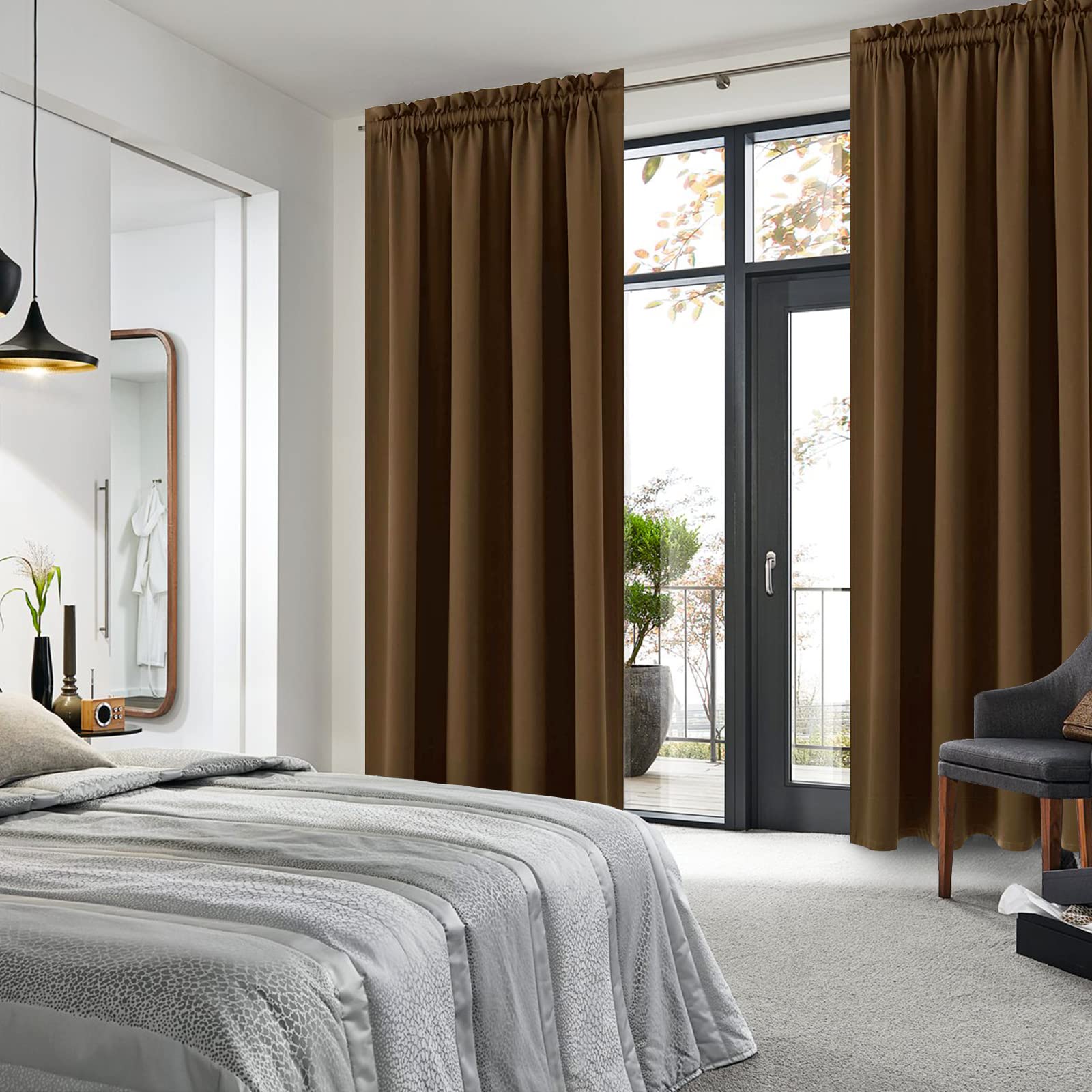 Blackout Curtains for Bedroom Living Room 52 x 95 Inch Long Brown (2 Count)